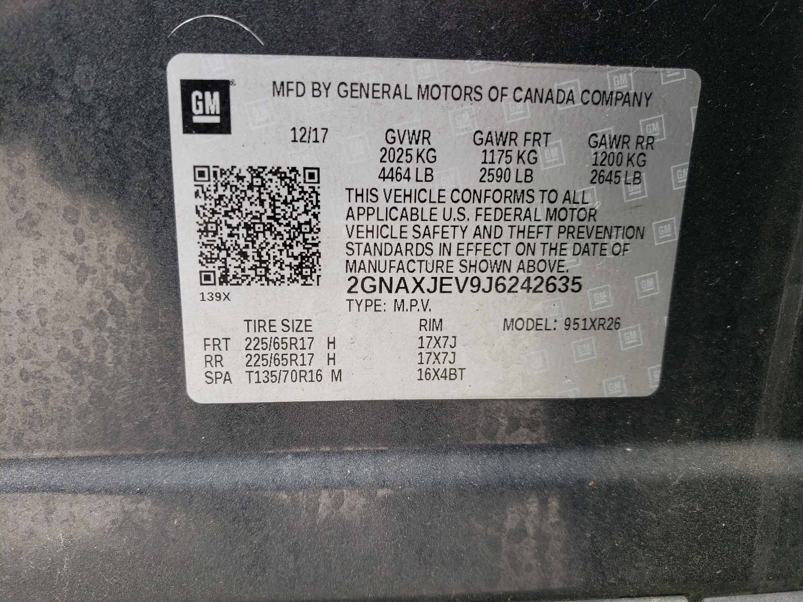 Photo 20 from auction – 2018 CHEVROLET EQUINOX LT with VIN 2GNAXJEV9J6242635