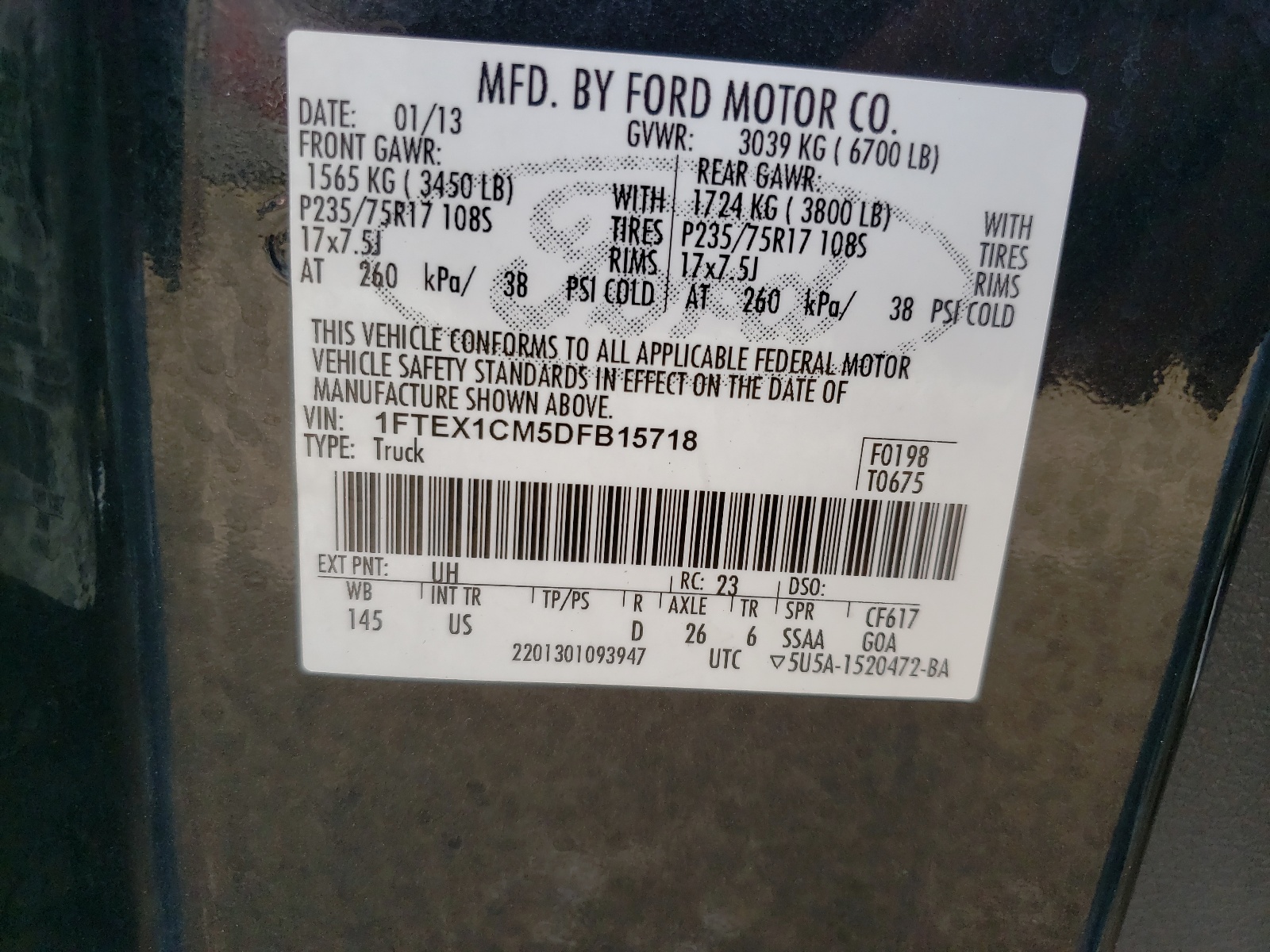 Photo 10 from auction – 2013 FORD F150 SUPER with VIN 1FTEX1CM5DFB15718