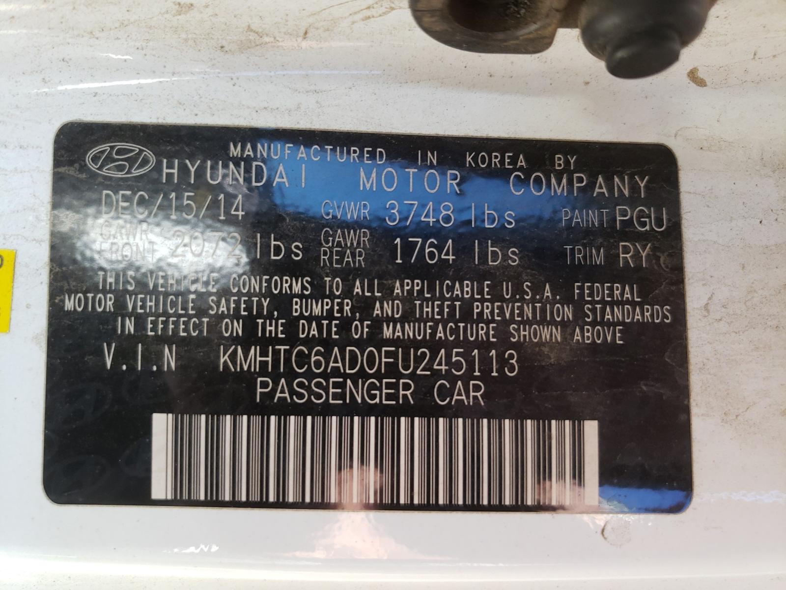 Photo 10 from auction – 2015 HYUNDAI VELOSTER with VIN KMHTC6AD0FU245113