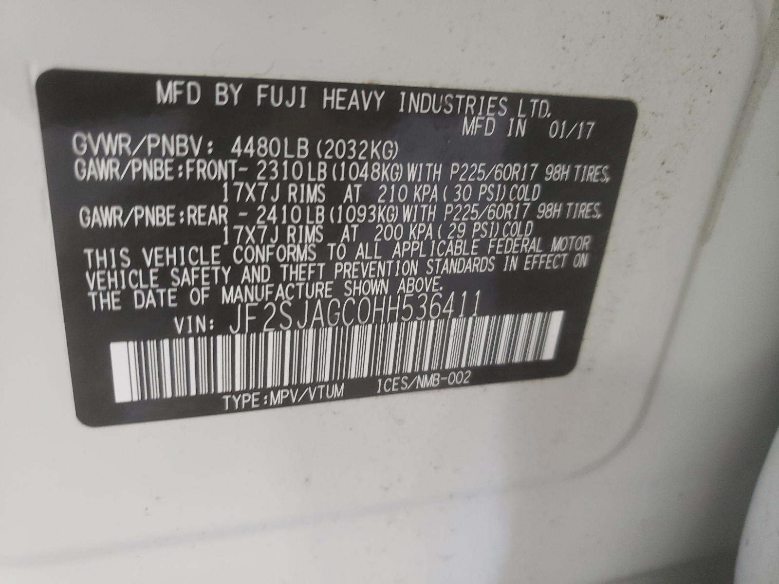 Photo 10 from auction – 2017 SUBARU FORESTER 2 with VIN JF2SJAGC0HH536411