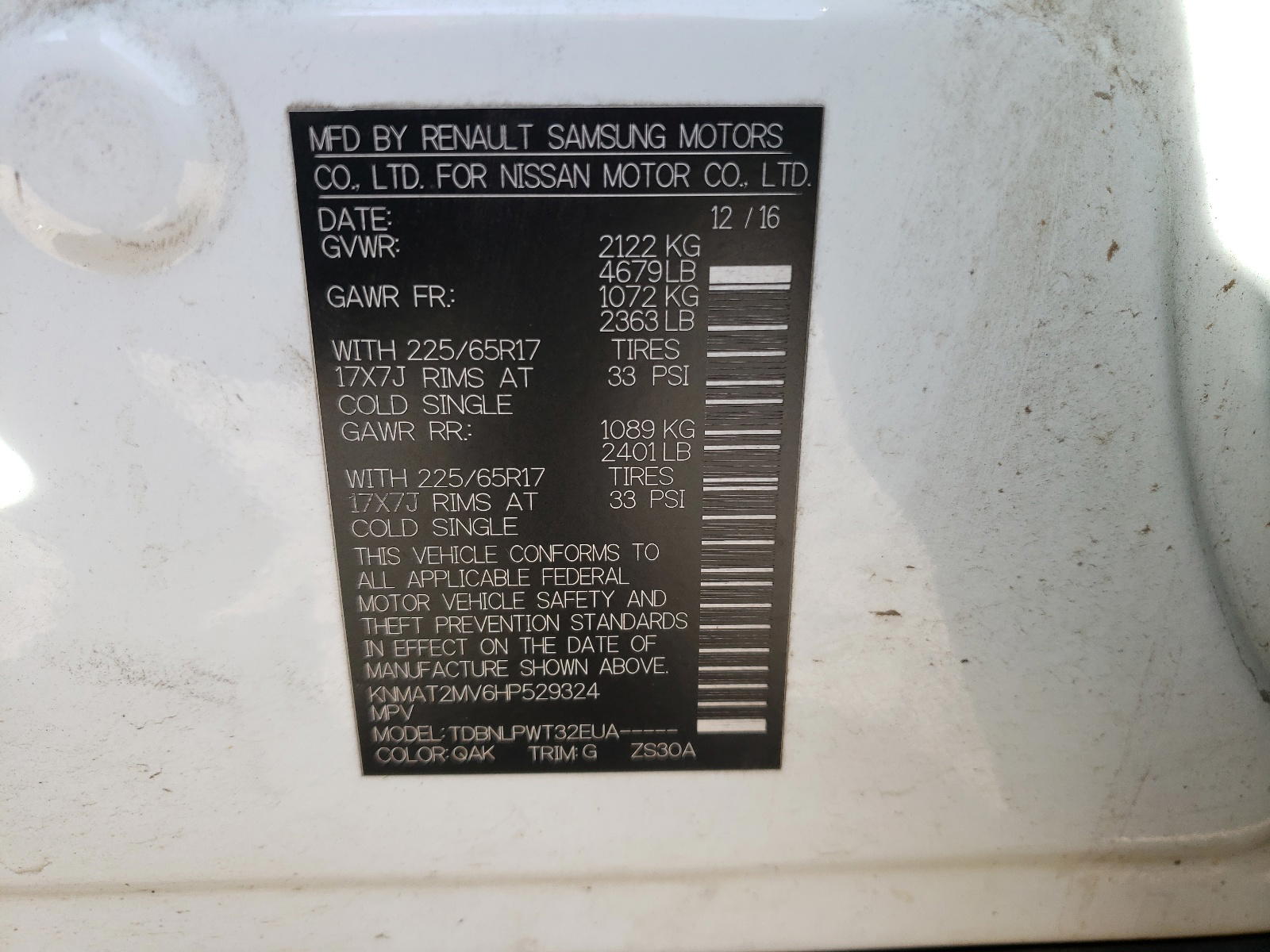 Photo 10 from auction – 2017 NISSAN ROGUE S with VIN KNMAT2MV6HP529324