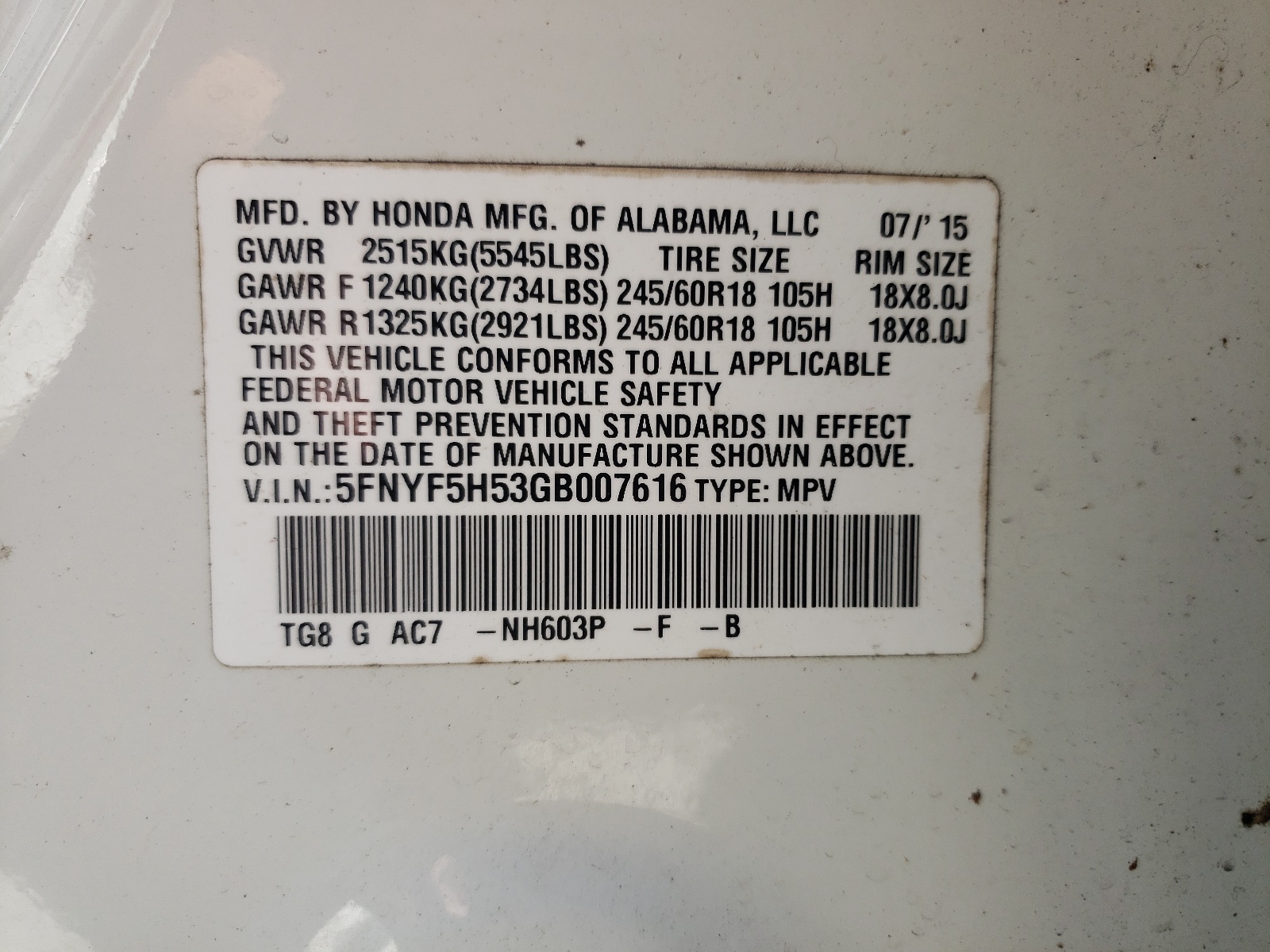 Zdjęcie 10 z aukcji – 2016 HONDA PILOT EXL z VIN 5FNYF5H53GB007616