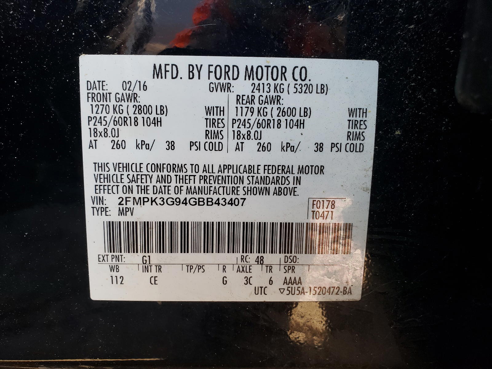 Photo 10 from auction – 2016 FORD EDGE SE with VIN 2FMPK3G94GBB43407
