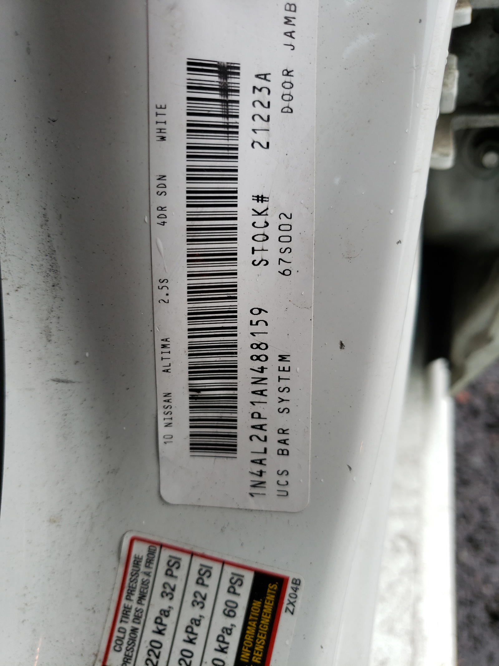 Photo 10 from auction – 2010 NISSAN ALTIMA BAS with VIN 1N4AL2AP1AN488159