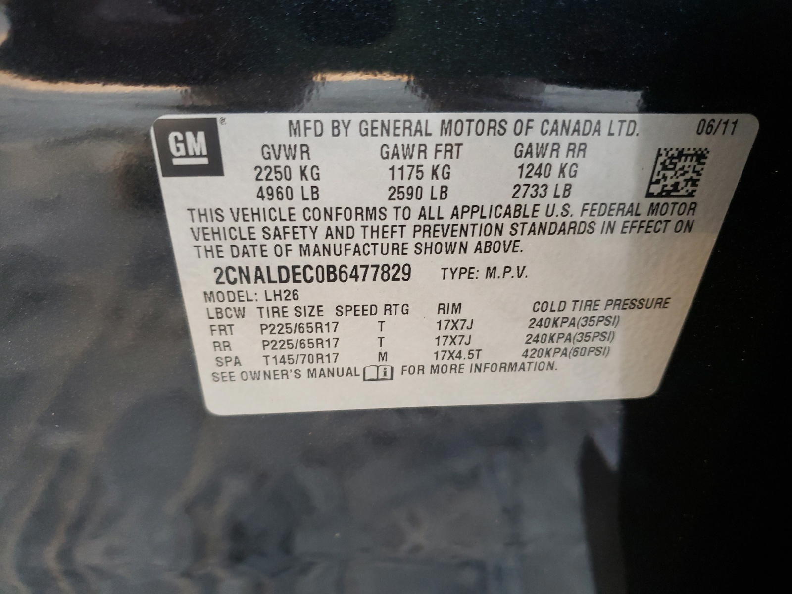 Photo 10 from auction – 2011 CHEVROLET EQUINOX LT with VIN 2CNALDEC0B6477829