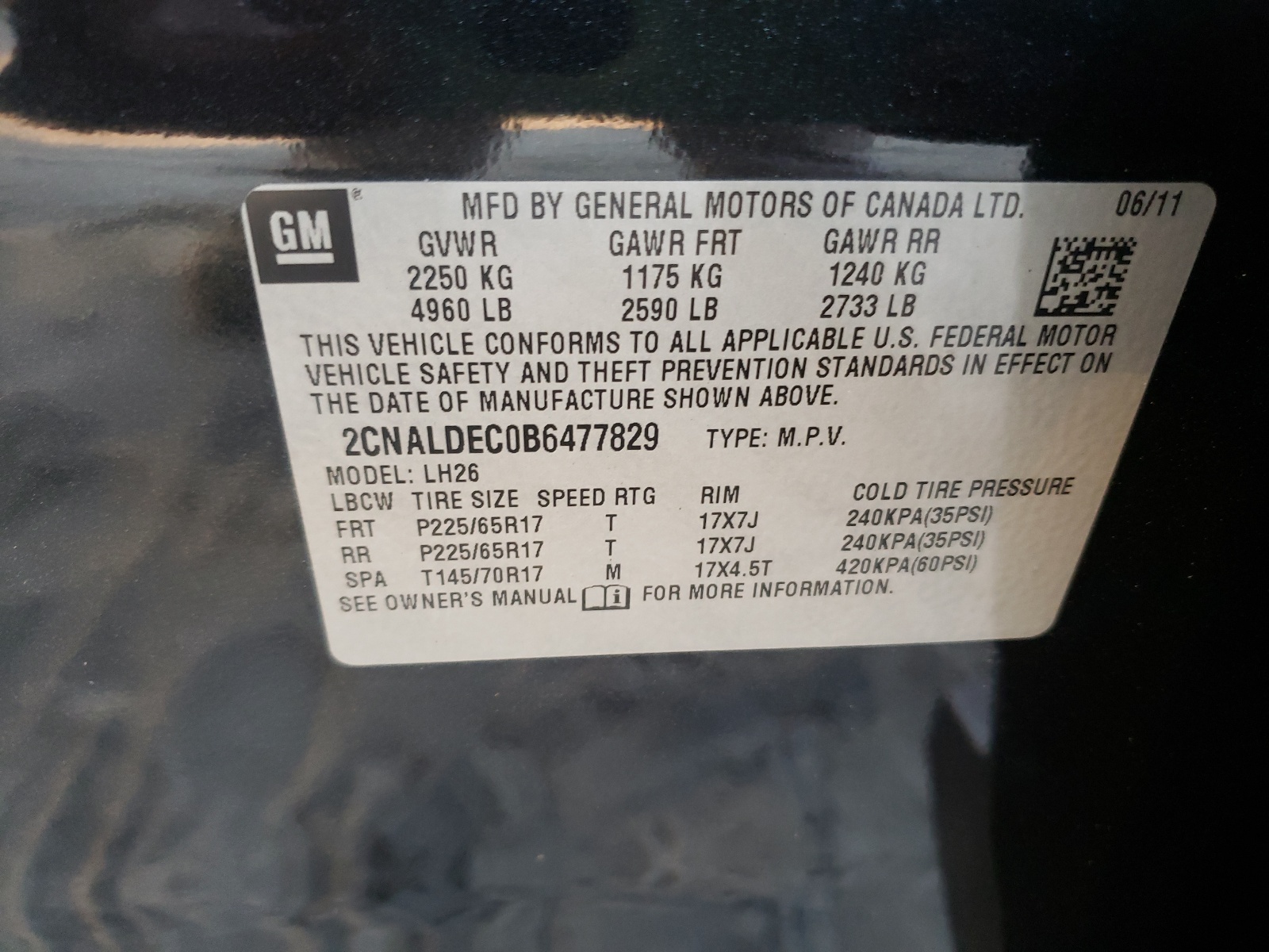 Фото 10 с аукциона – 2011 CHEVROLET EQUINOX LT с VIN 2CNALDEC0B6477829