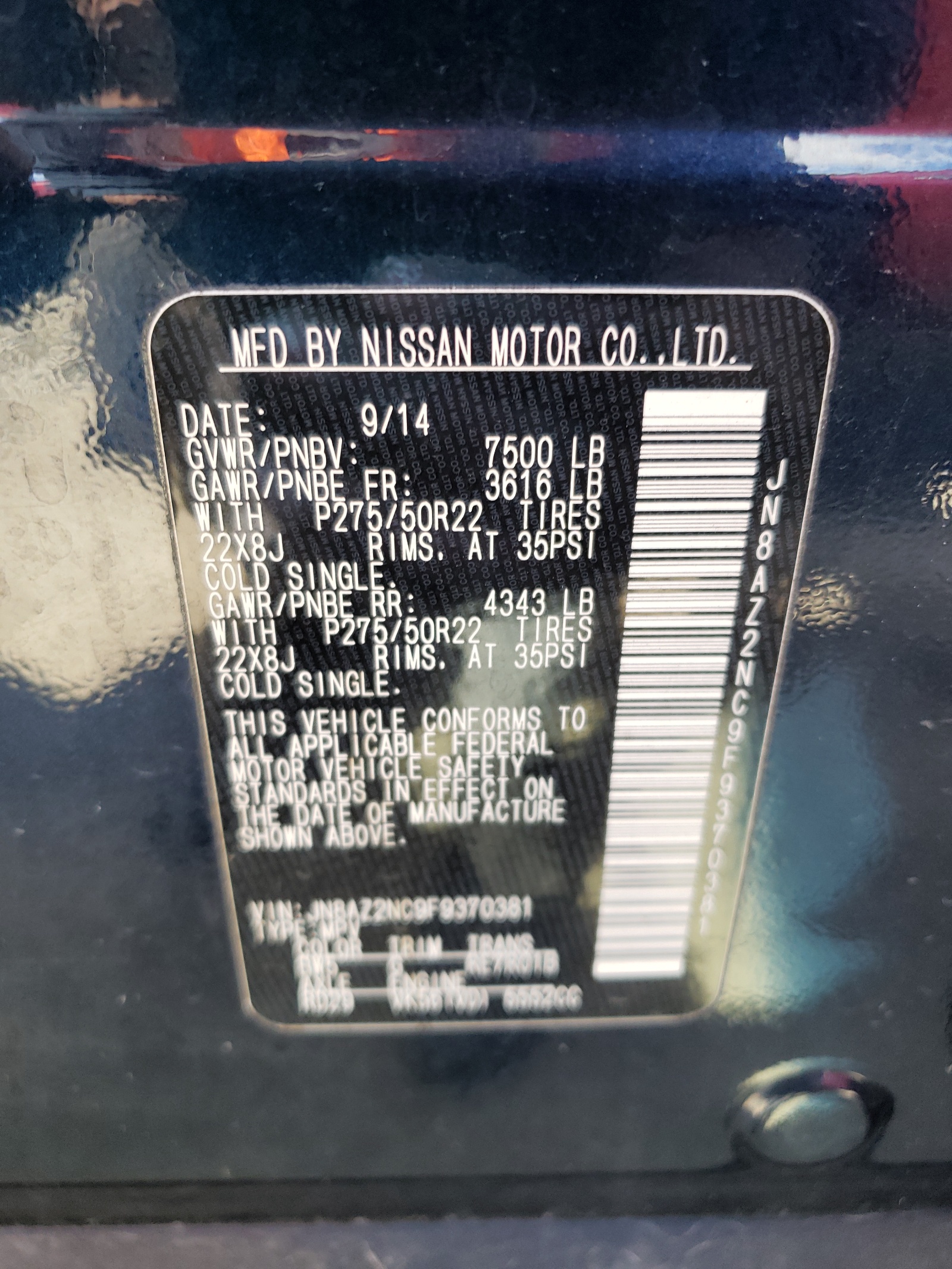 Photo 10 from auction – 2015 INFINITI QX80 with VIN JN8AZ2NC9F9370381