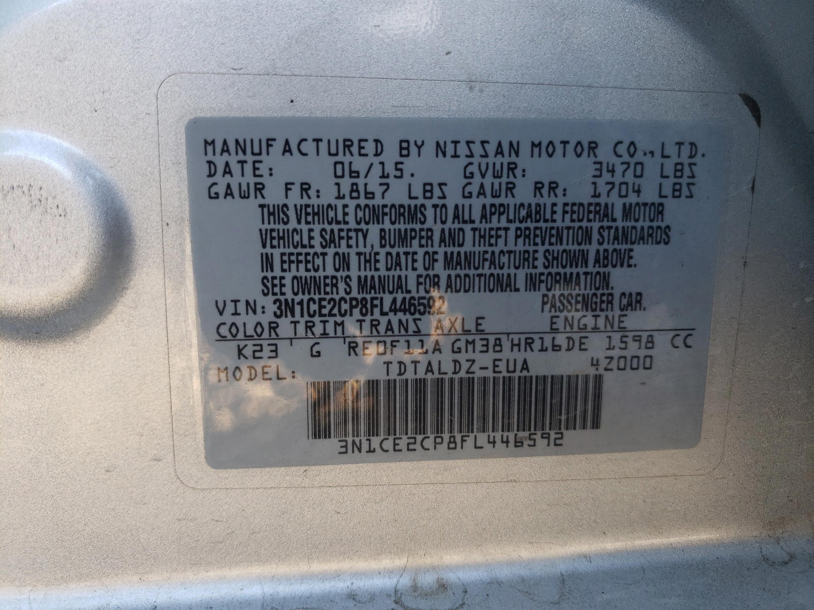 Photo 10 from auction – 2015 NISSAN VERSA NOTE with VIN 3N1CE2CP8FL446592