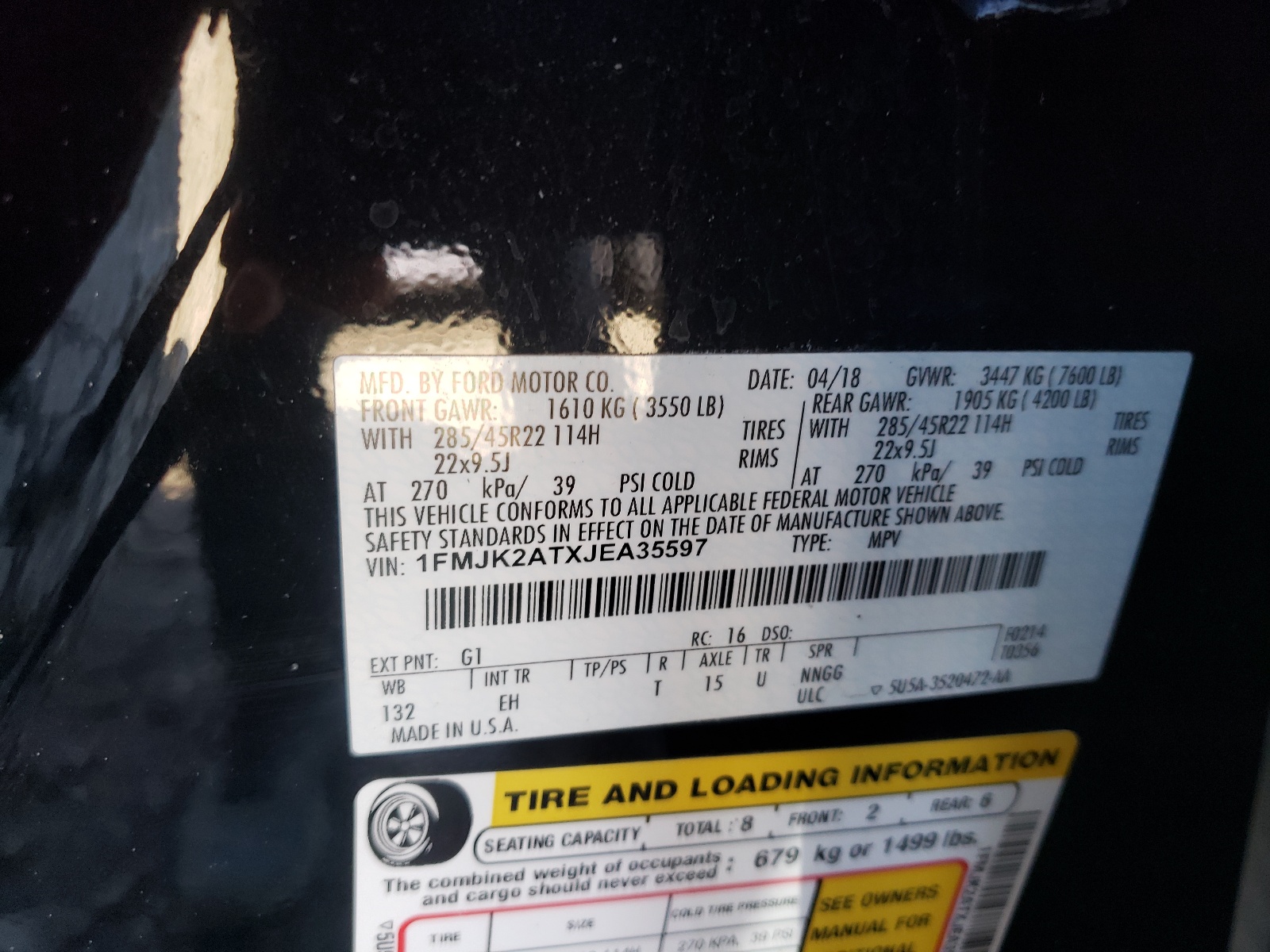 Photo 10 from auction – 2018 FORD EXPEDITION with VIN 1FMJK2ATXJEA35597