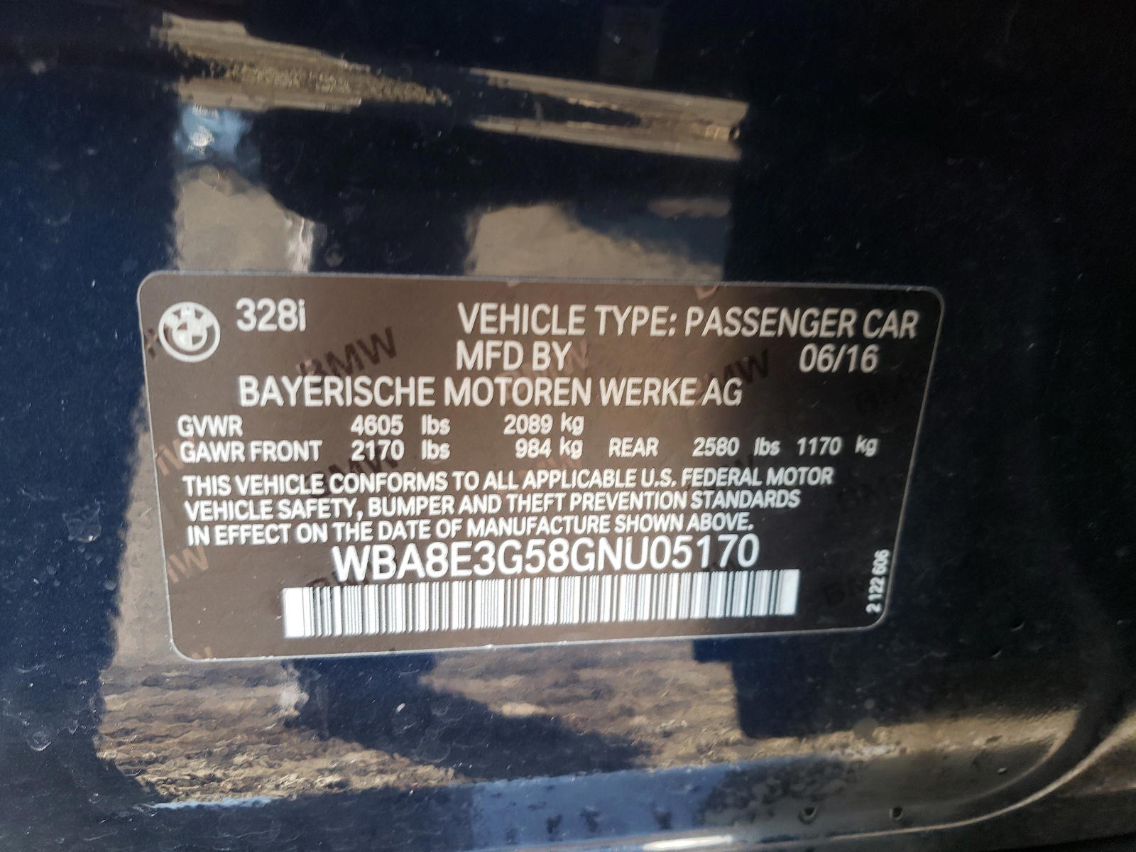 Photo 10 from auction – 2016 BMW 328 XI SUL with VIN WBA8E3G58GNU05170