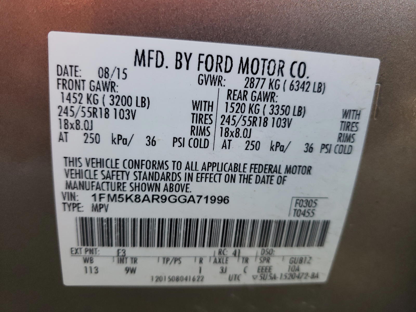 Photo 10 from auction – 2016 FORD EXPLORER P with VIN 1FM5K8AR9GGA71996