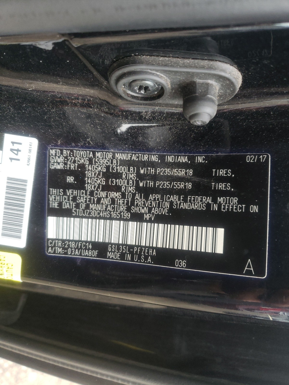 Photo 10 from auction – 2017 TOYOTA SIENNA LE with VIN 5TDJZ3DC4HS165199