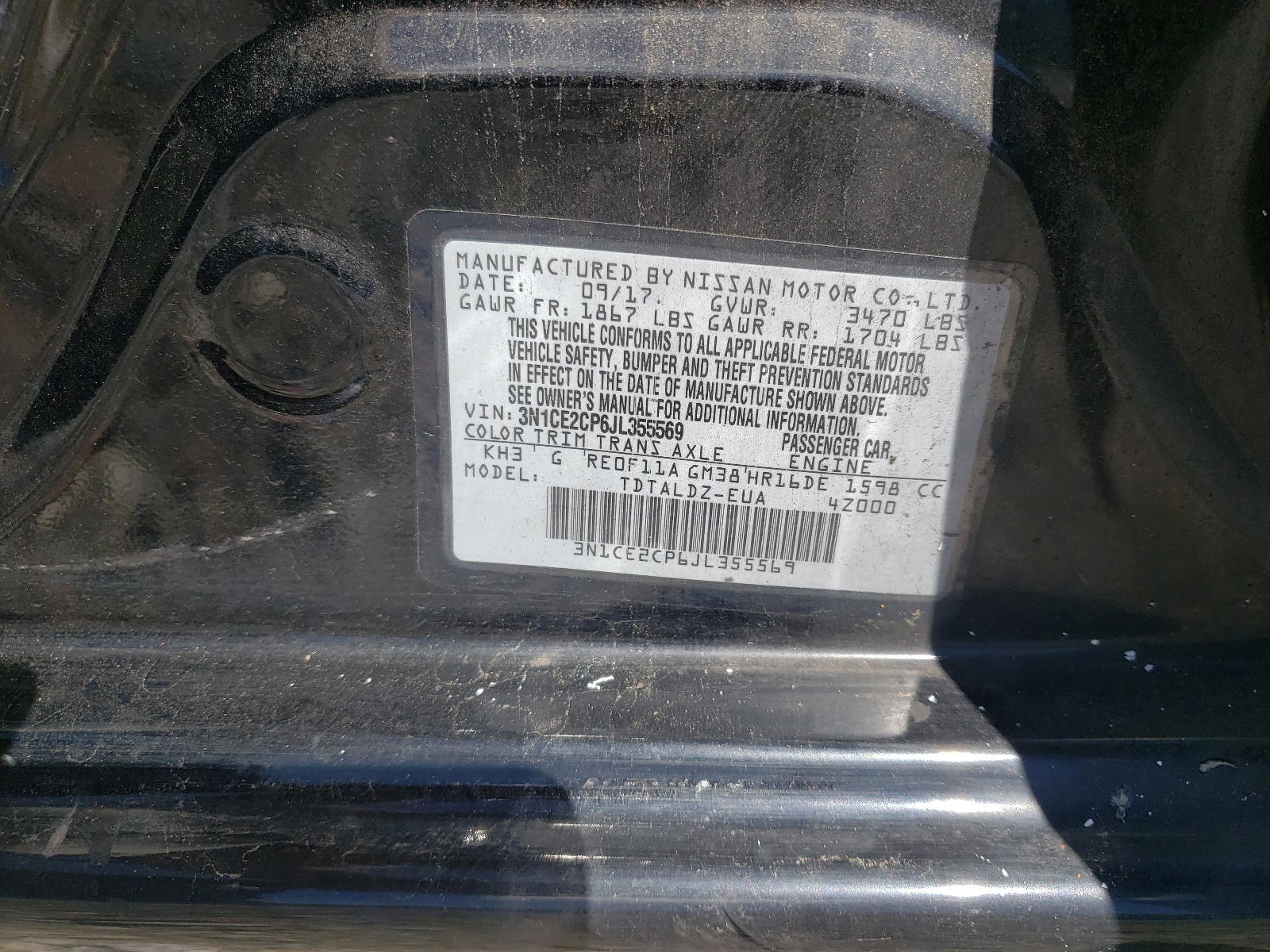 Photo 10 from auction – 2018 NISSAN VERSA NOTE with VIN 3N1CE2CP6JL355569