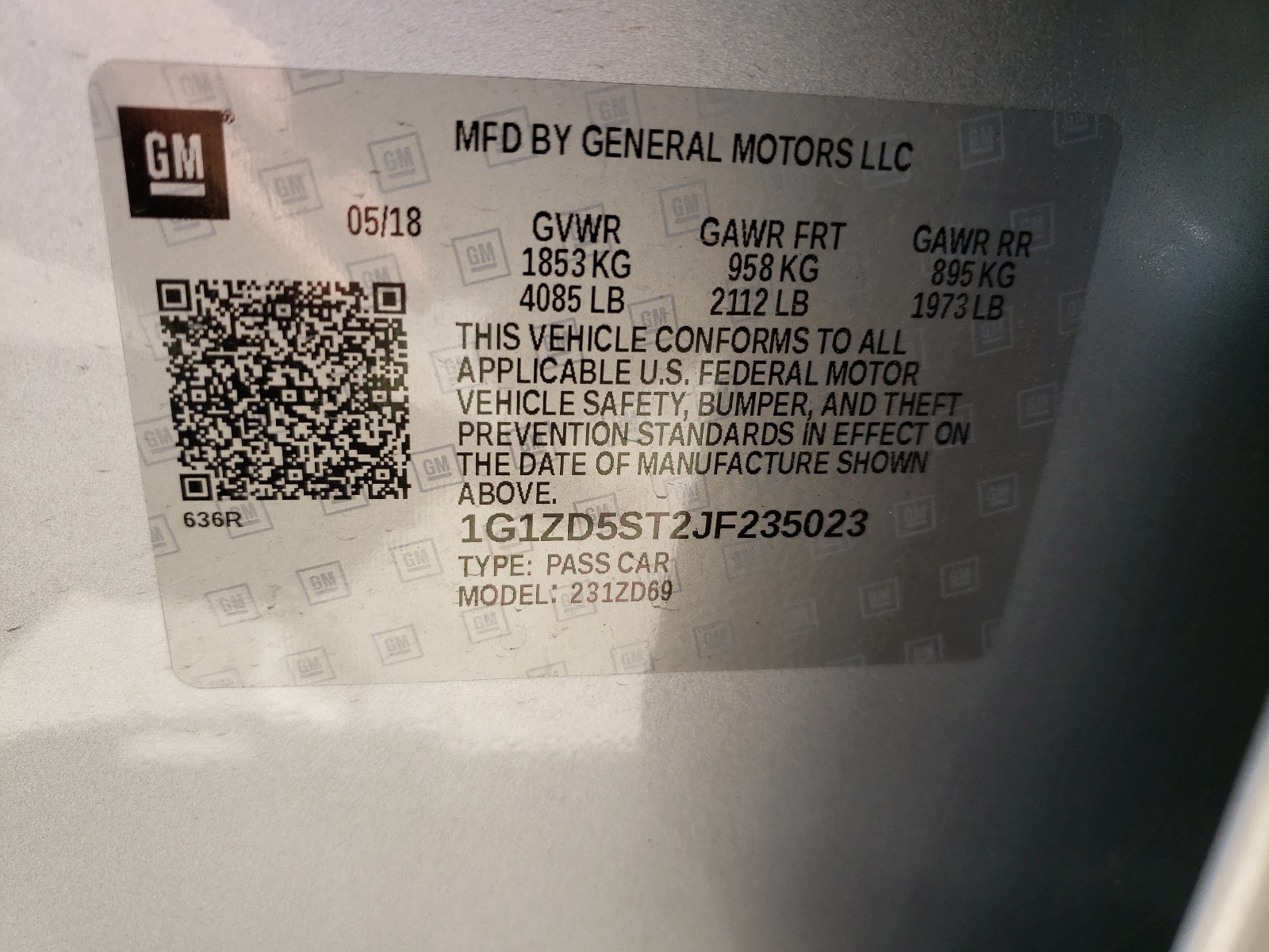 Photo 10 from auction – 2018 CHEVROLET MALIBU LT with VIN 1G1ZD5ST2JF235023