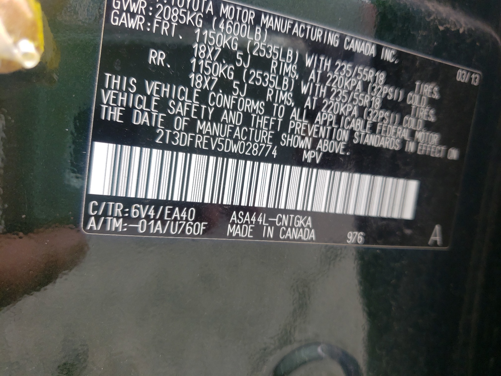 Zdjęcie 10 z aukcji – 2013 TOYOTA RAV4 LIMIT z VIN 2T3DFREV5DW028774
