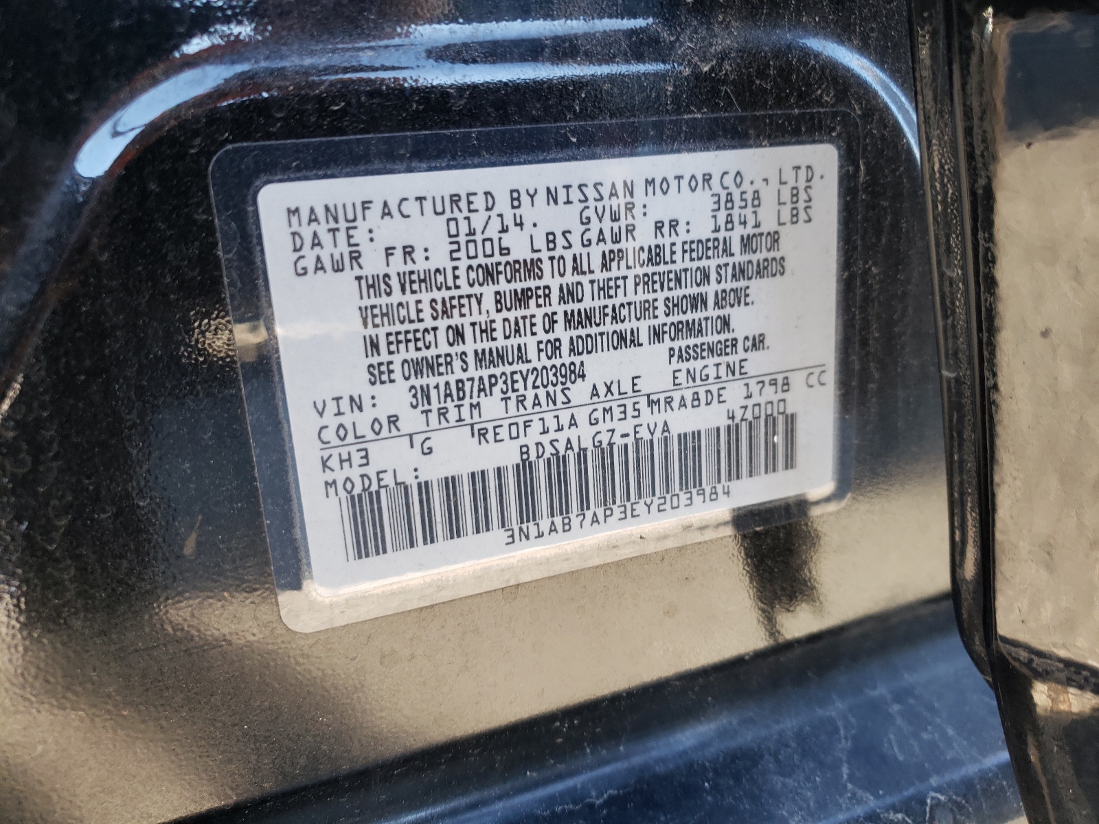 Photo 10 from auction – 2014 NISSAN SENTRA S with VIN 3N1AB7AP3EY203984