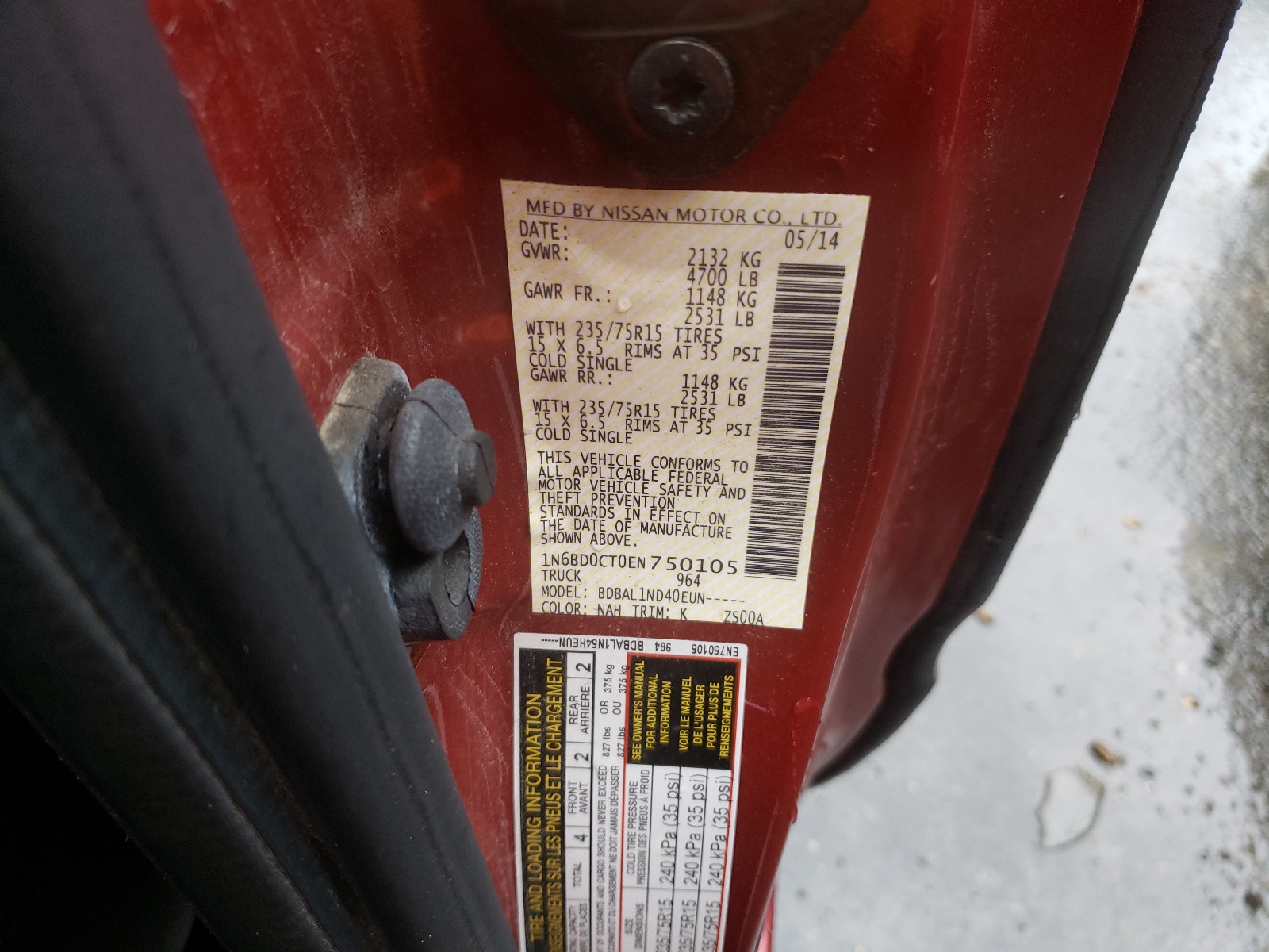 Photo 10 from auction – 2014 NISSAN FRONTIER S with VIN 1N6BD0CT0EN750105