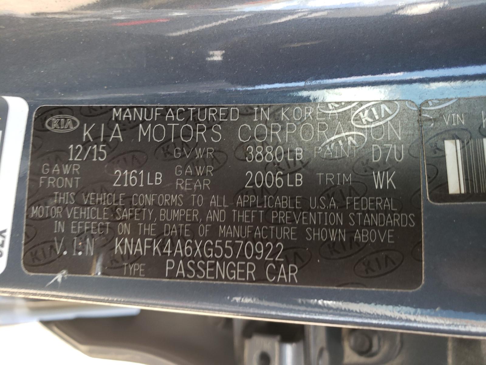 Photo 10 from auction – 2016 KIA FORTE LX with VIN KNAFK4A6XG5570922