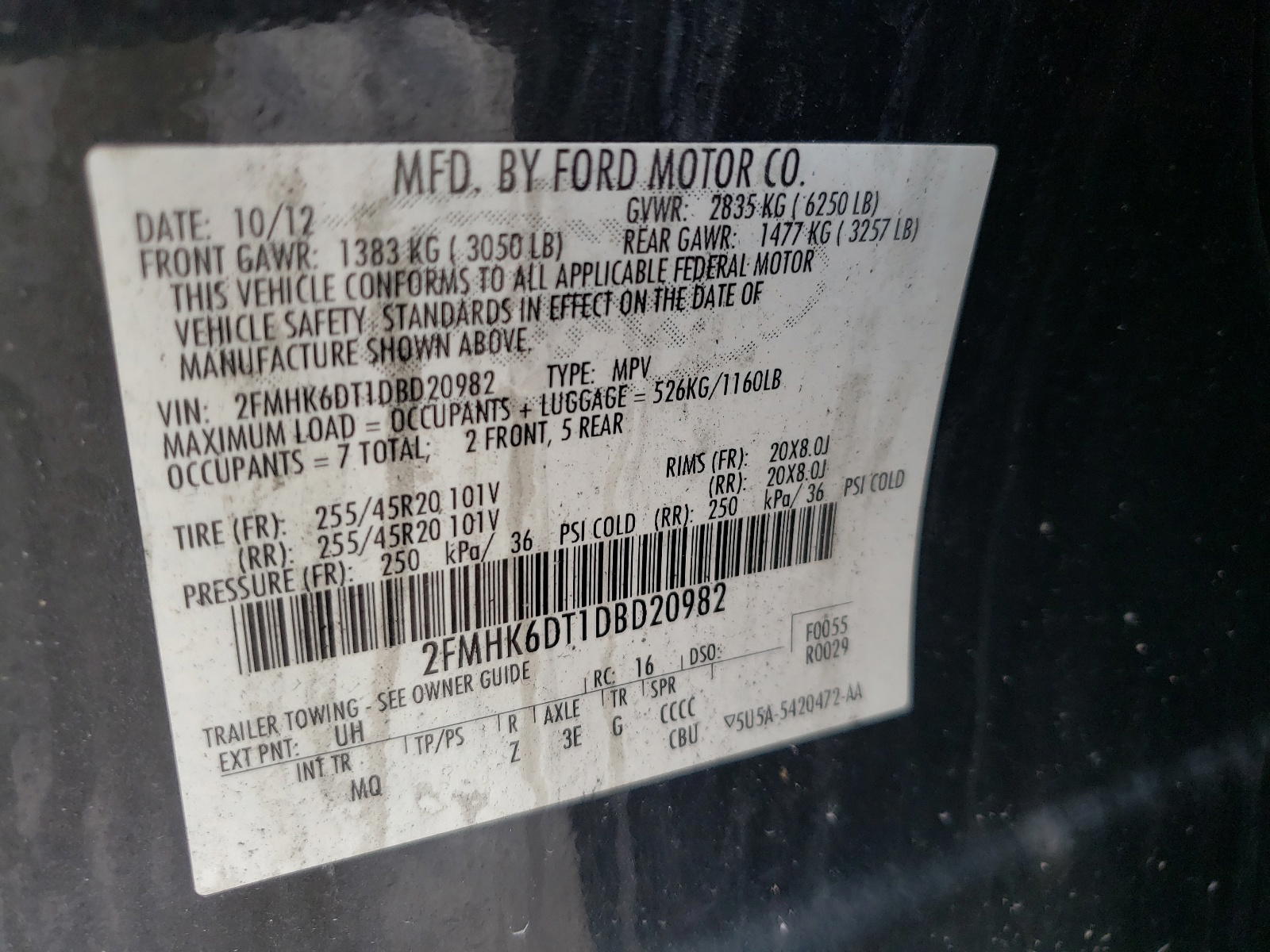 Photo 10 from auction – 2013 FORD FLEX LIMIT with VIN 2FMHK6DT1DBD20982