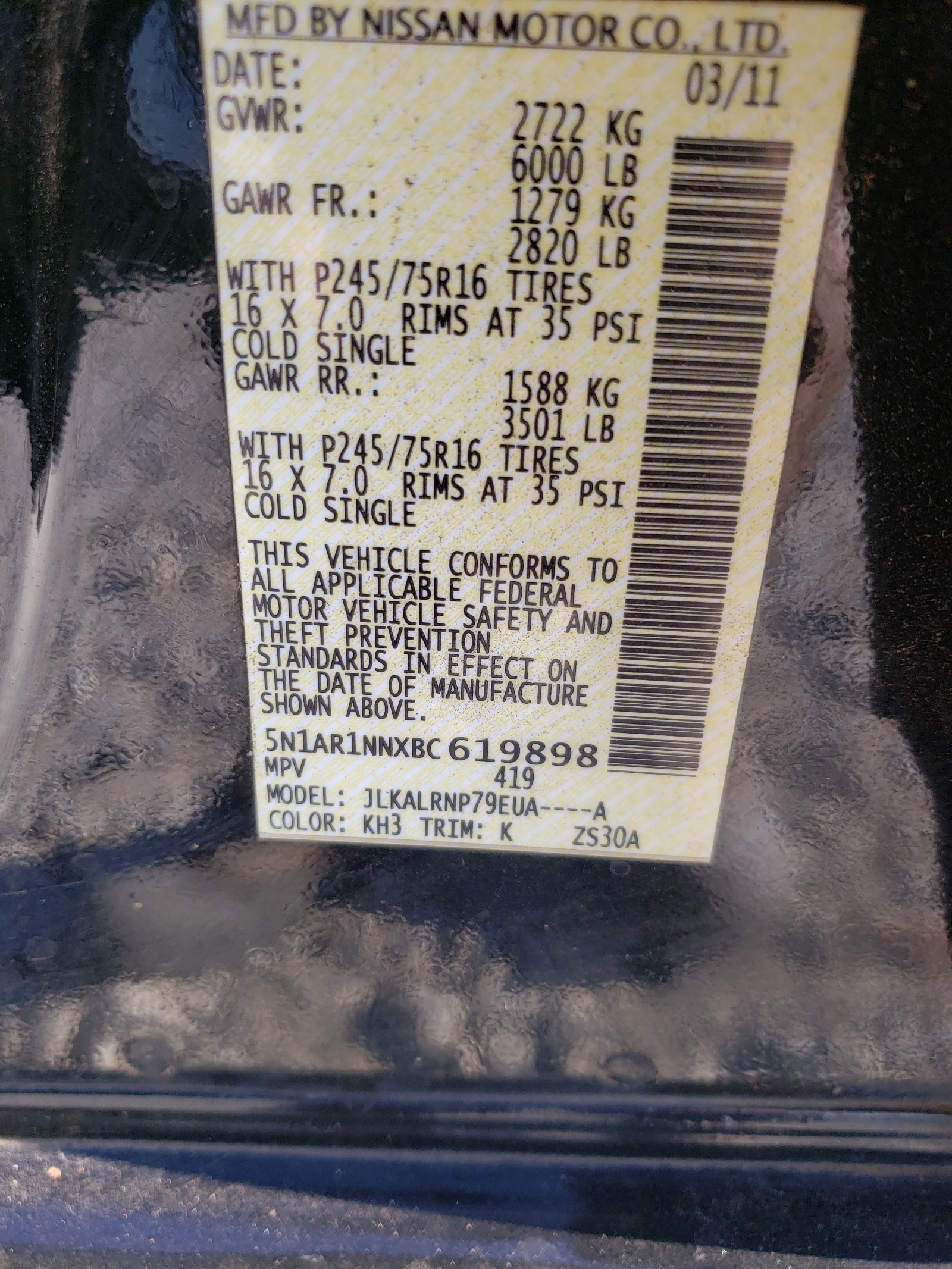 Photo 10 from auction – 2011 NISSAN PATHFINDER with VIN 5N1AR1NNXBC619898
