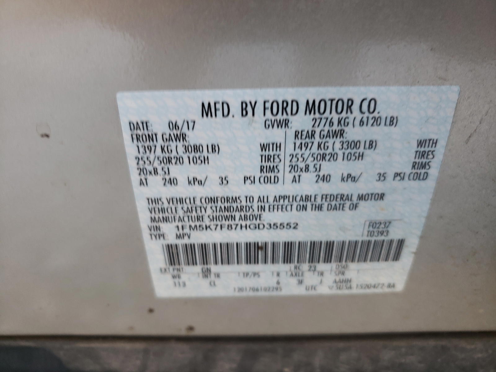 Photo 10 from auction – 2017 FORD EXPLORER L with VIN 1FM5K7F87HGD35552
