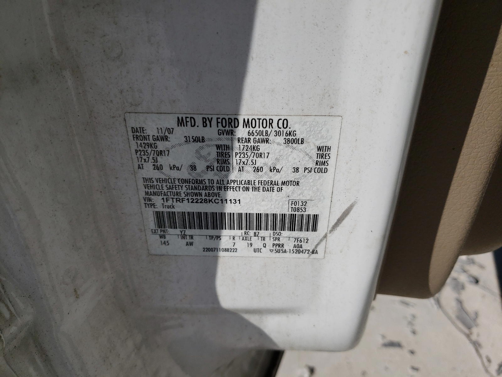 Photo 10 from auction – 2008 FORD F150 with VIN 1FTRF12228KC11131