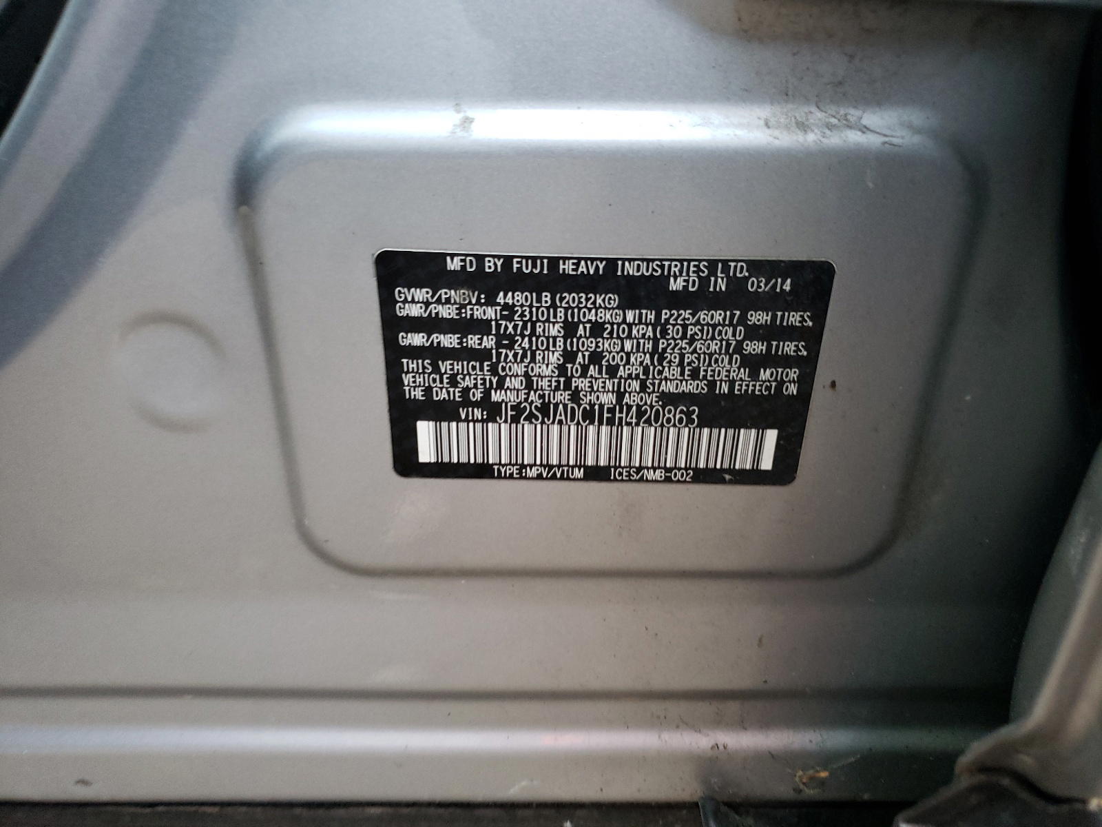 Photo 10 from auction – 2015 SUBARU FORESTER 2 with VIN JF2SJADC1FH420863