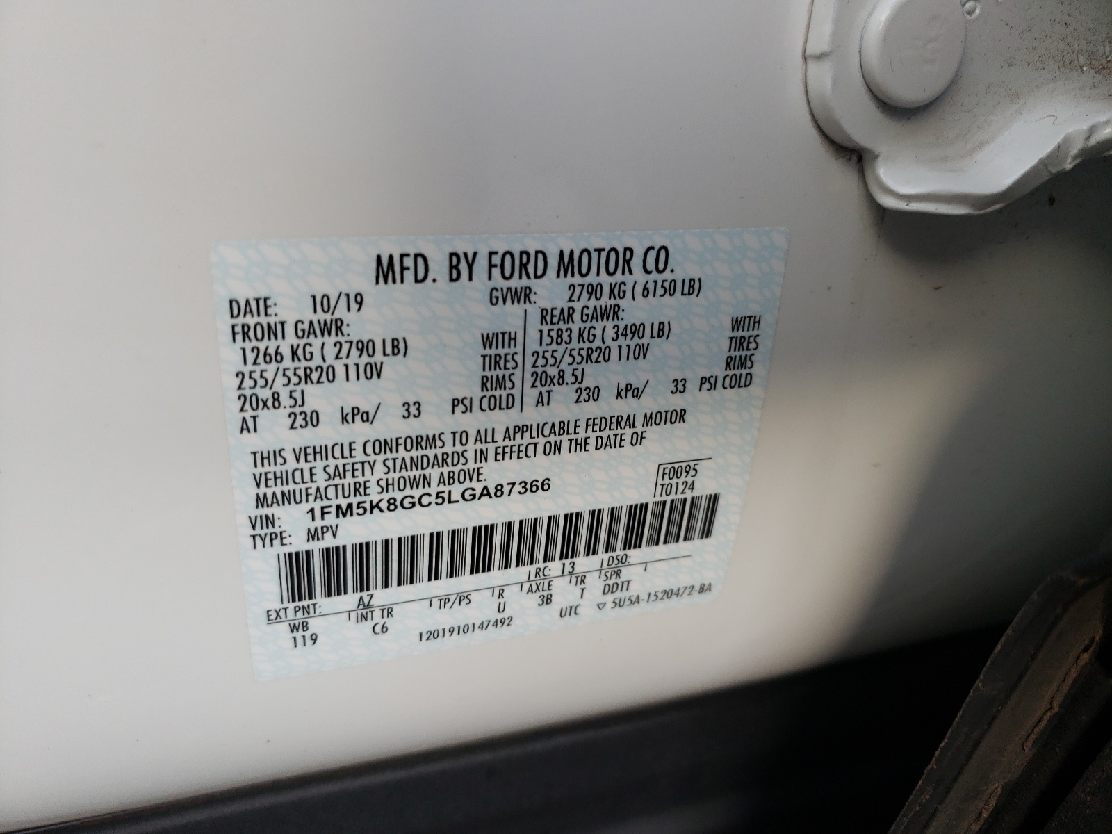 Photo 10 from auction – 2020 FORD EXPLORER S with VIN 1FM5K8GC5LGA87366