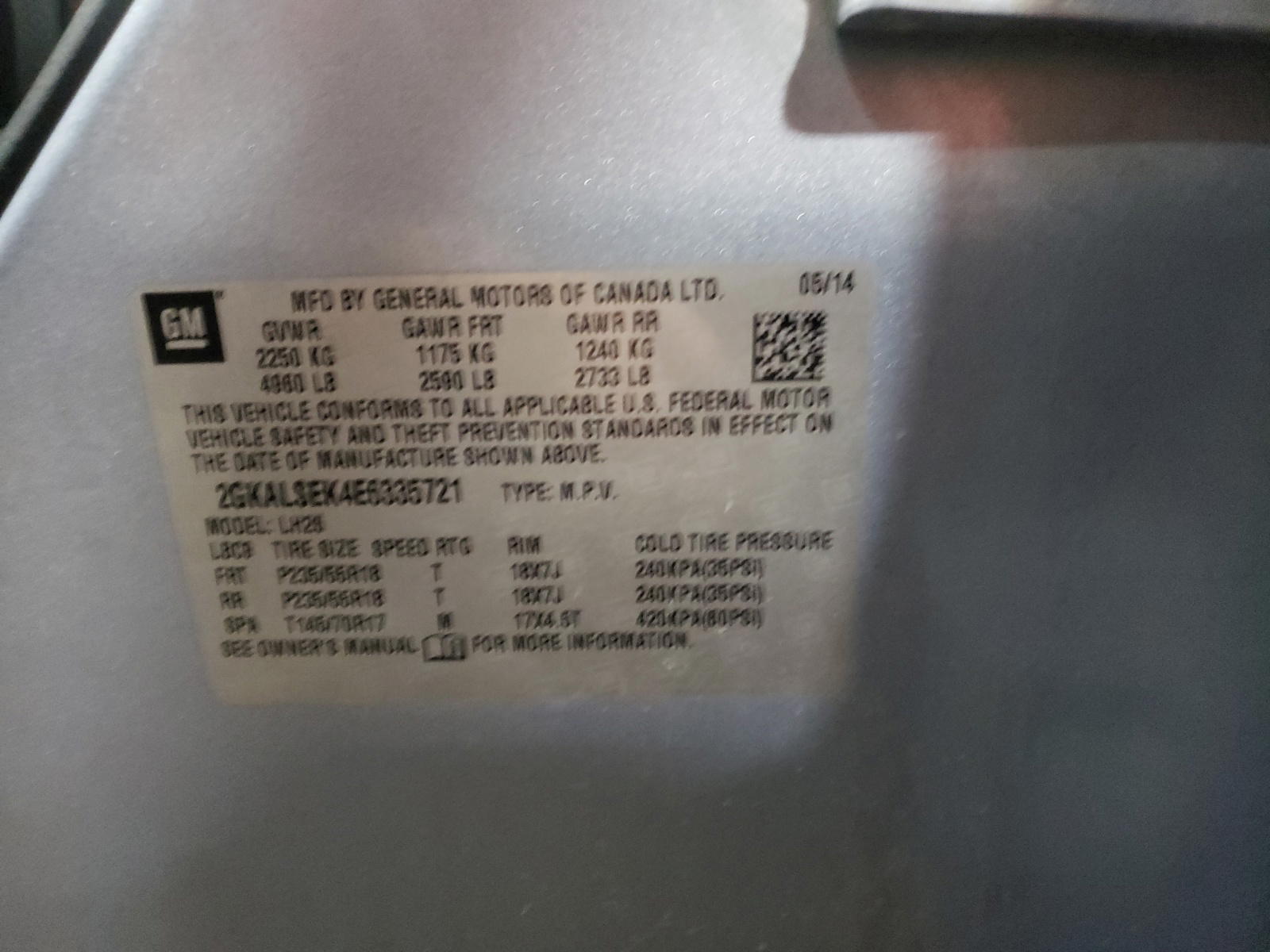 Photo 10 from auction – 2014 GMC TERRAIN SL with VIN 2GKALSEK4E6335721
