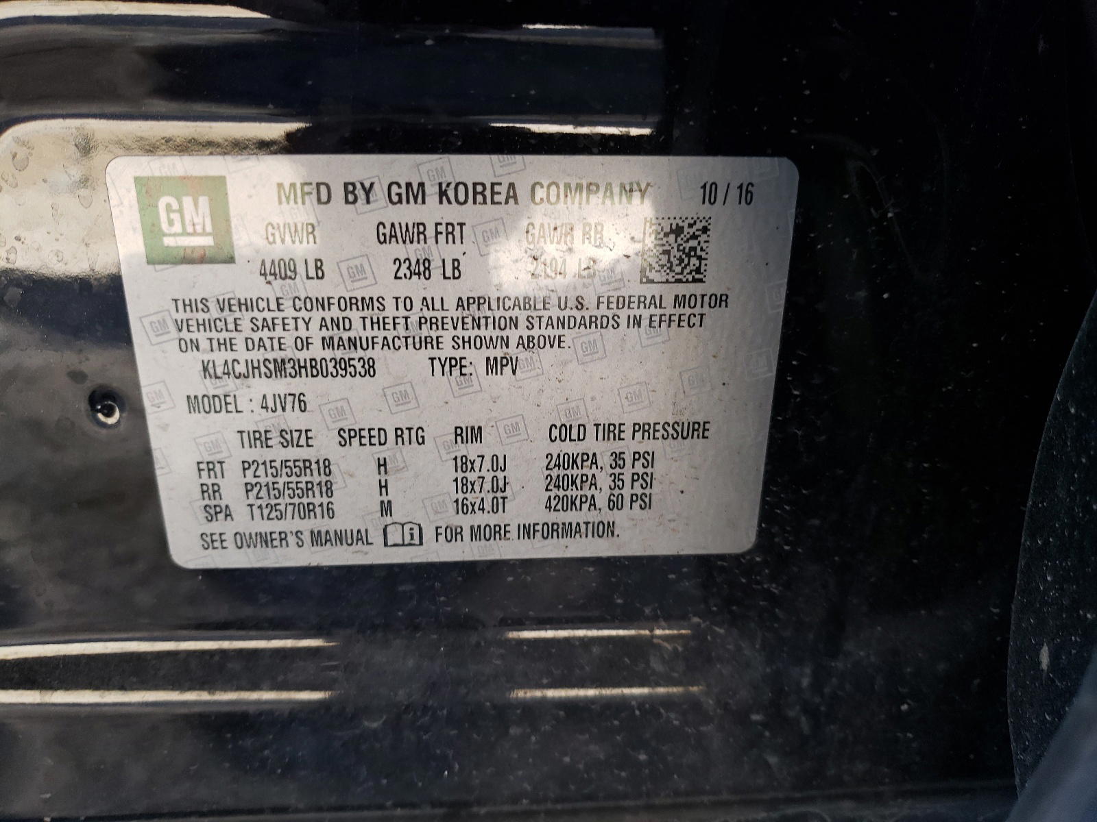 Photo 10 from auction – 2017 BUICK ENCORE PRE with VIN KL4CJHSM3HB039538