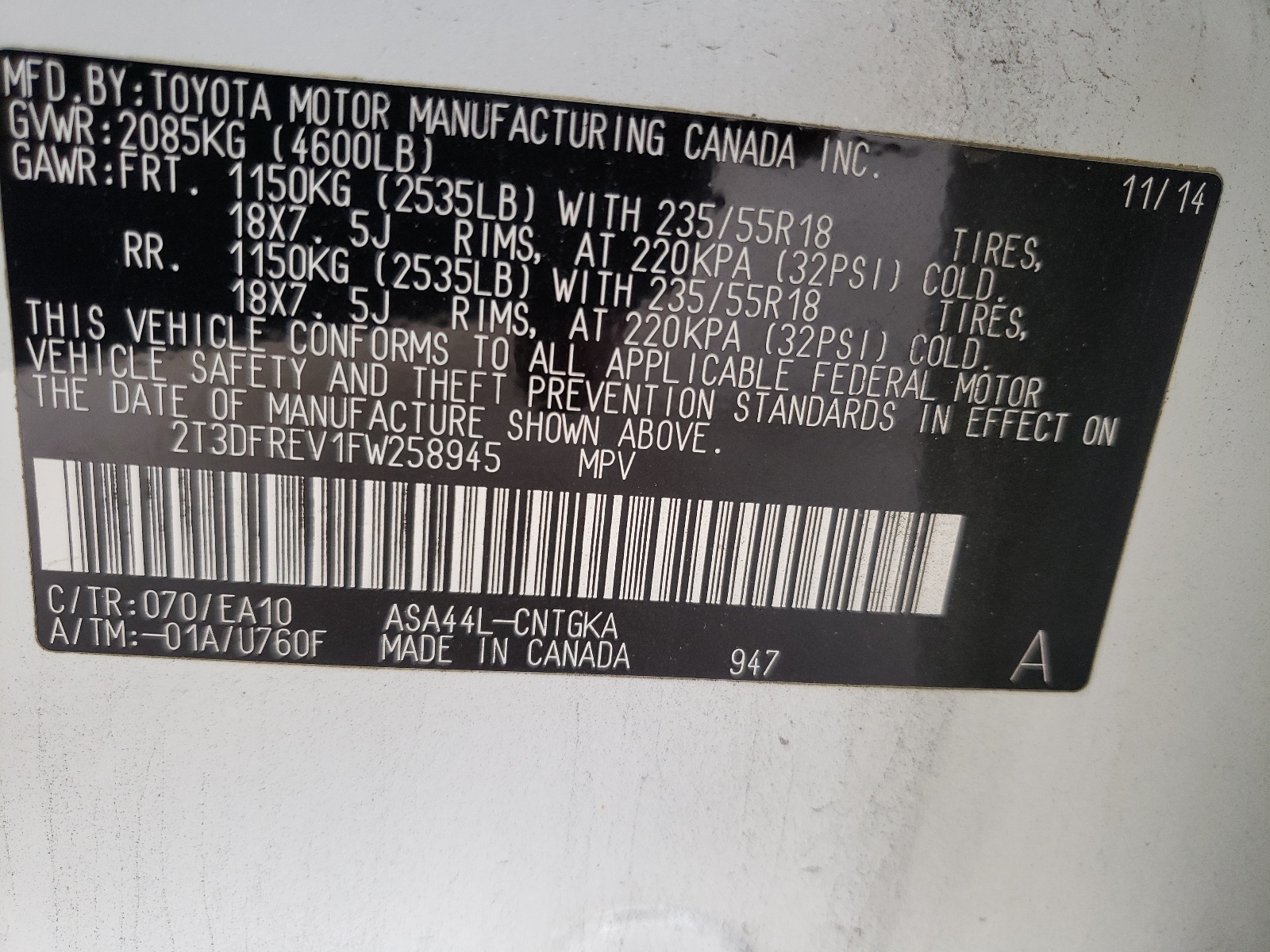 صورة رقم 10 من المزاد - 2015 TOYOTA RAV4 LIMIT مع VIN 2T3DFREV1FW258945