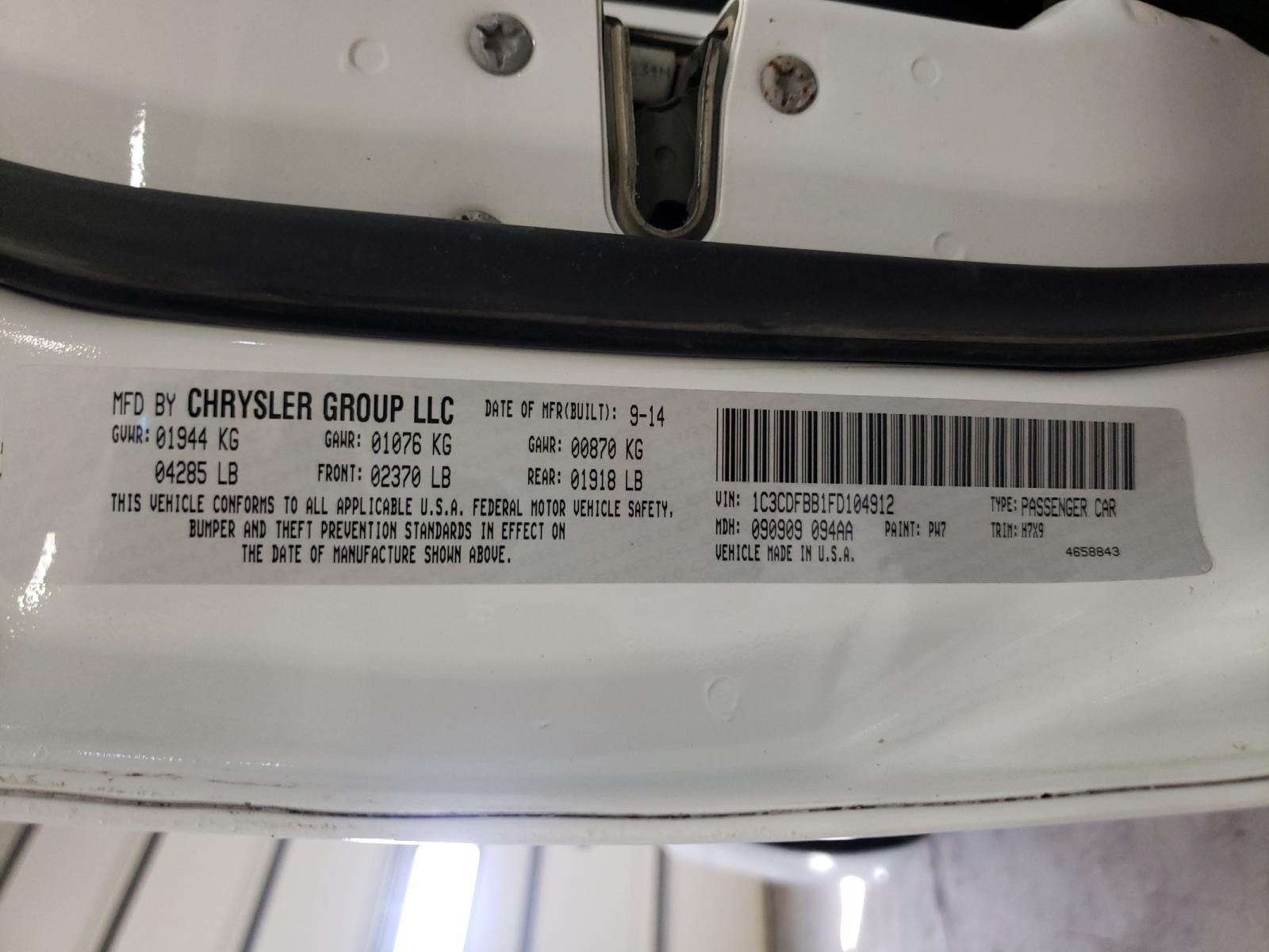 Photo 10 from auction – 2015 DODGE DART SXT with VIN 1C3CDFBB1FD104912
