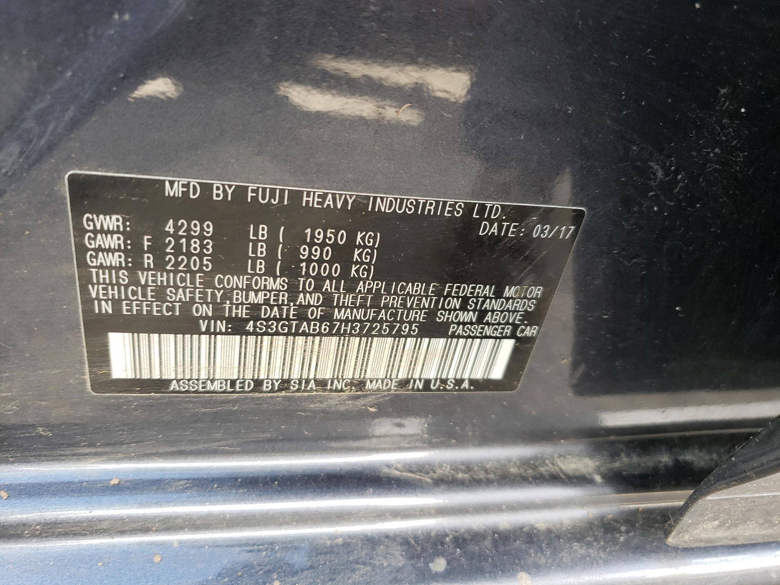 Photo 10 from auction – 2017 SUBARU IMPREZA PR with VIN 4S3GTAB67H3725795