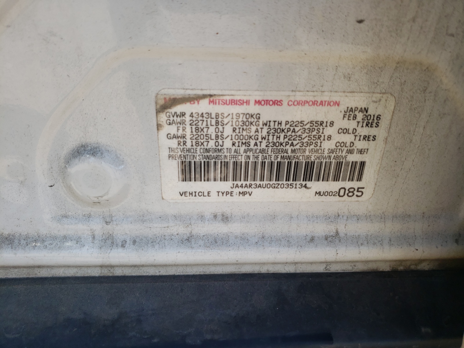 Zdjęcie 10 z aukcji – 2016 MITSUBISHI OUTLANDER z VIN JA4AR3AU0GZ035134