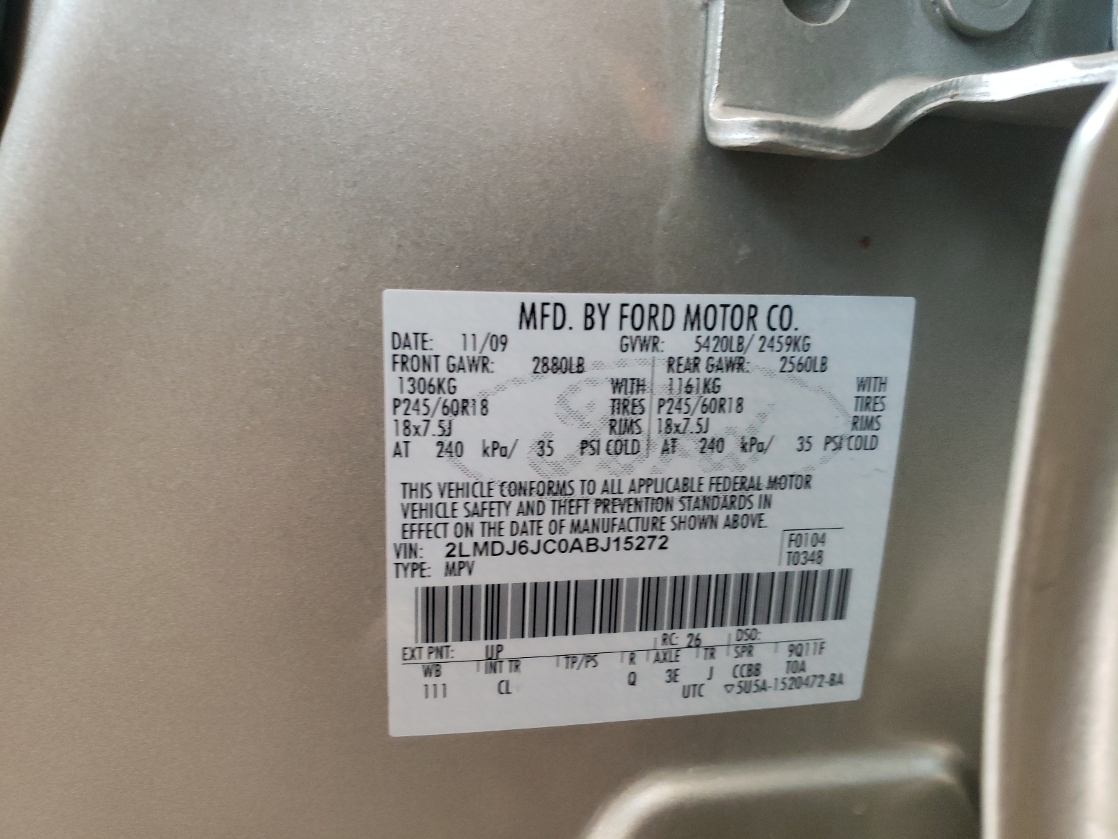 Photo 10 from auction – 2010 LINCOLN MKX with VIN 2LMDJ6JC0ABJ15272