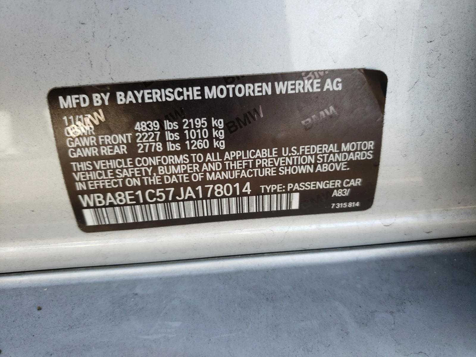 Photo 10 from auction – 2018 BMW 330E with VIN WBA8E1C57JA178014