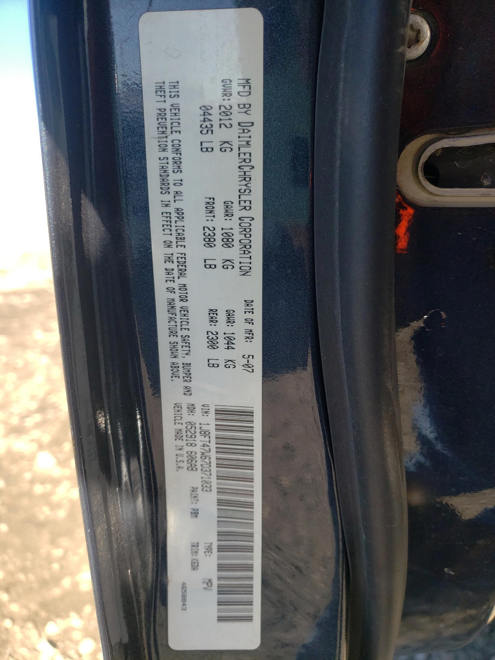 Photo 10 from auction – 2007 JEEP COMPASS with VIN 1J8FT47W67D371033