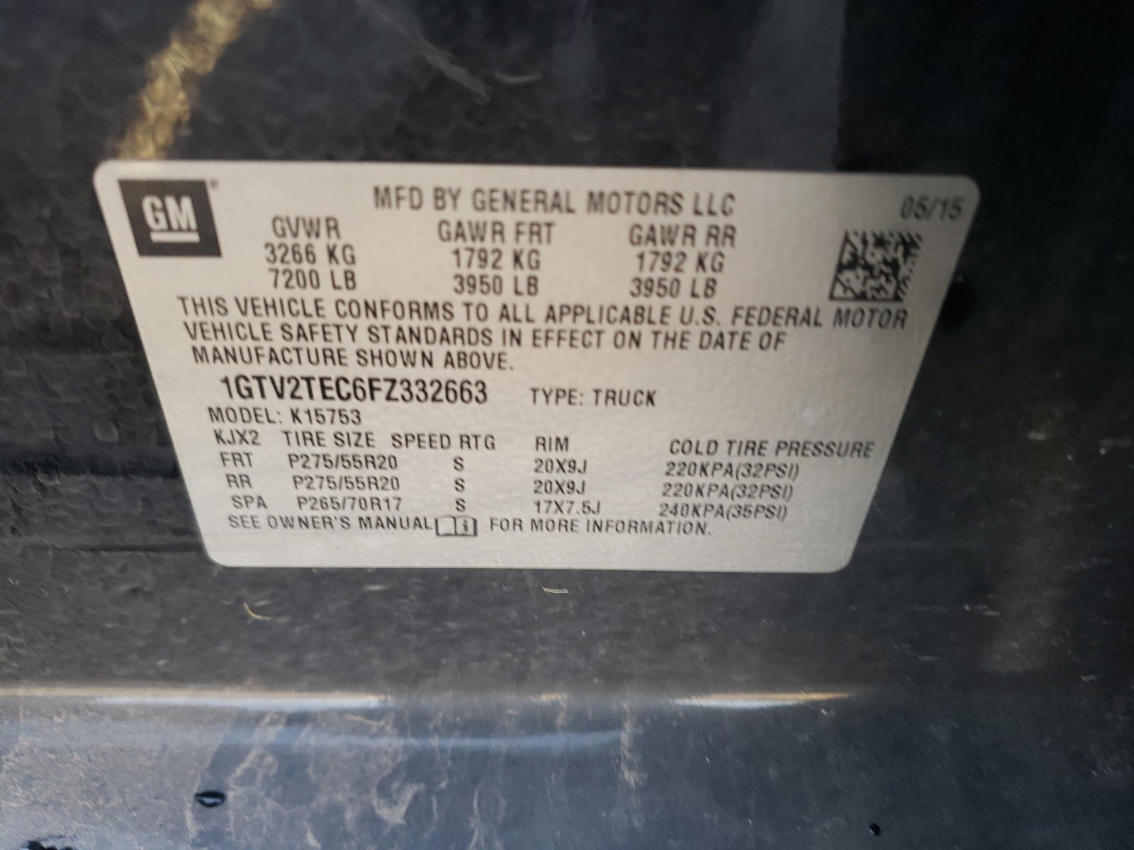 Photo 10 from auction – 2015 GMC SIERRA K15 with VIN 1GTV2TEC6FZ332663