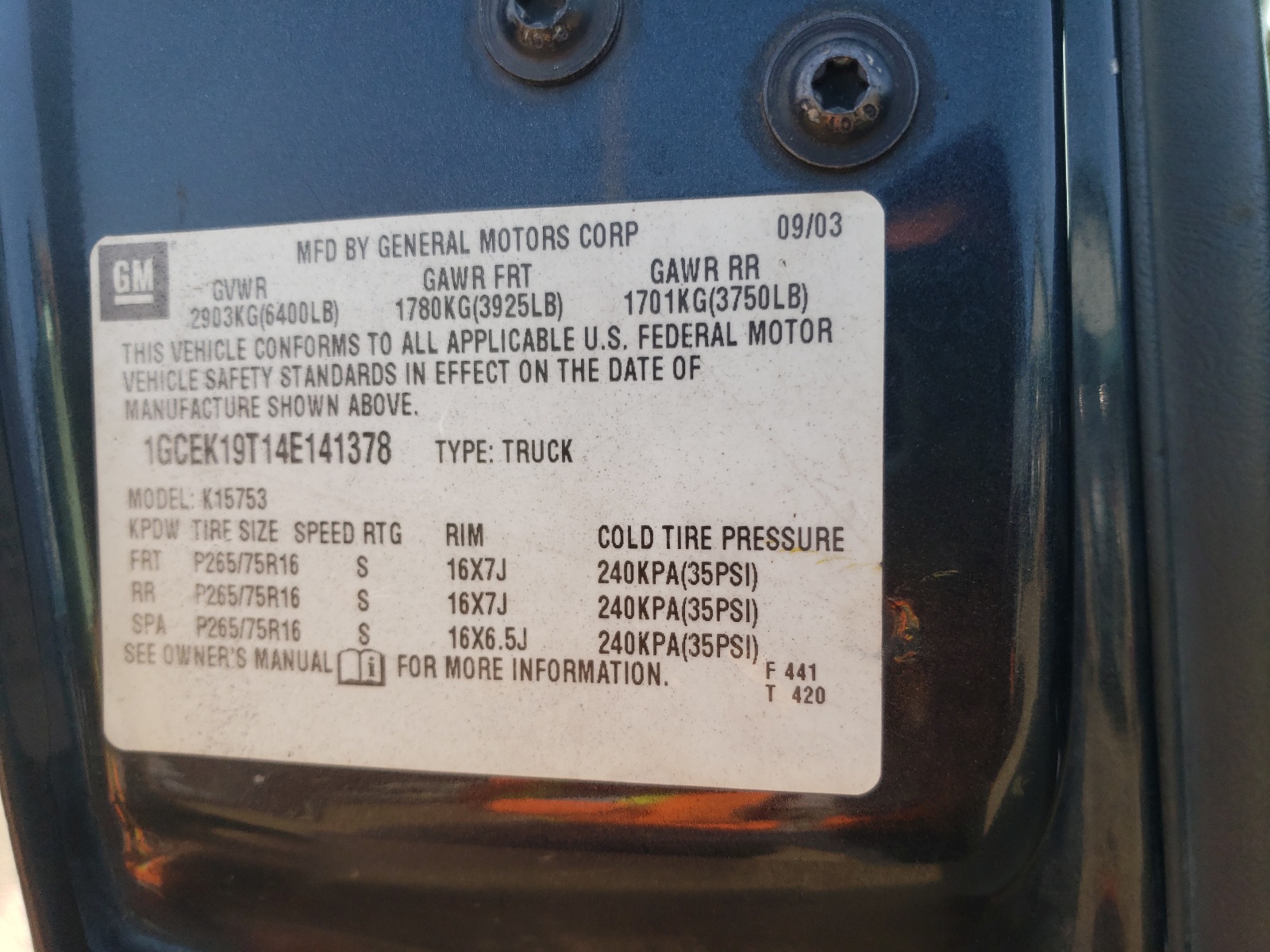 Photo 10 from auction – 2004 CHEVROLET SILVERADO with VIN 1GCEK19T14E141378