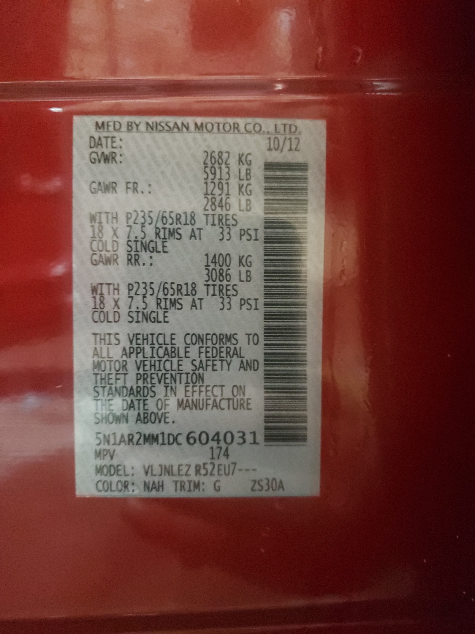 Photo 10 from auction – 2013 NISSAN PATHFINDER with VIN 5N1AR2MM1DC604031