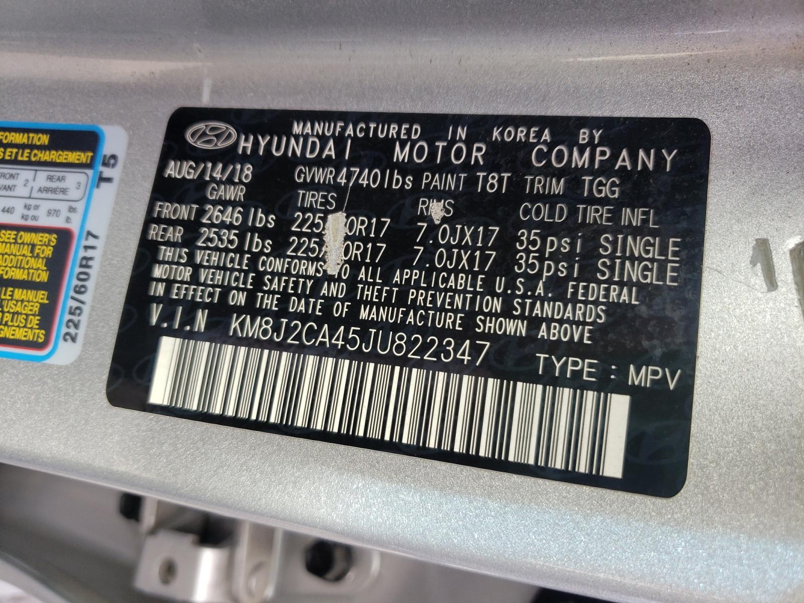Photo 10 from auction – 2018 HYUNDAI TUCSON SE with VIN KM8J2CA45JU822347