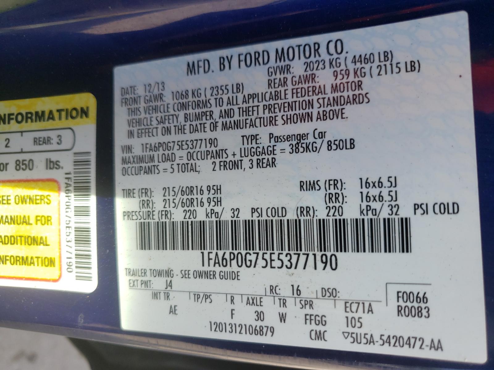 Photo 10 from auction – 2014 FORD FUSION S with VIN 1FA6P0G75E5377190