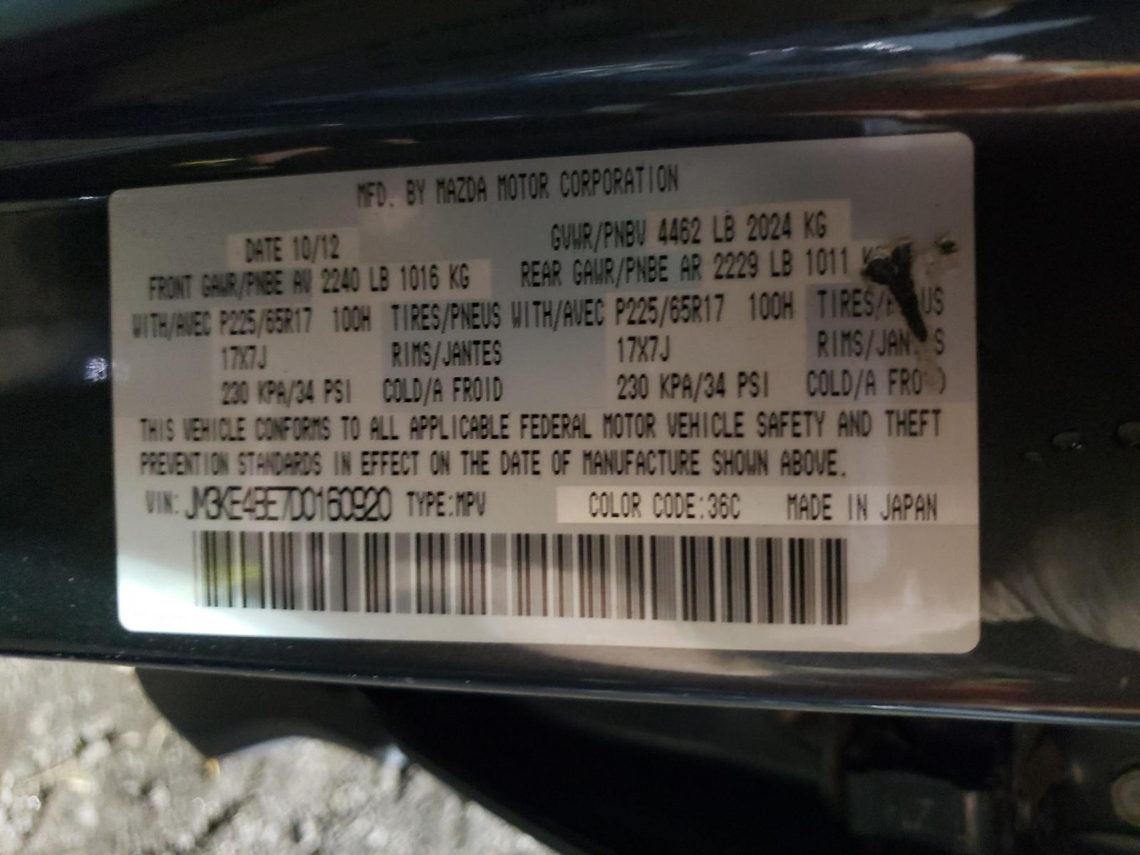 Photo 10 from auction – 2013 MAZDA CX-5 SPORT with VIN JM3KE4BE7D0160920