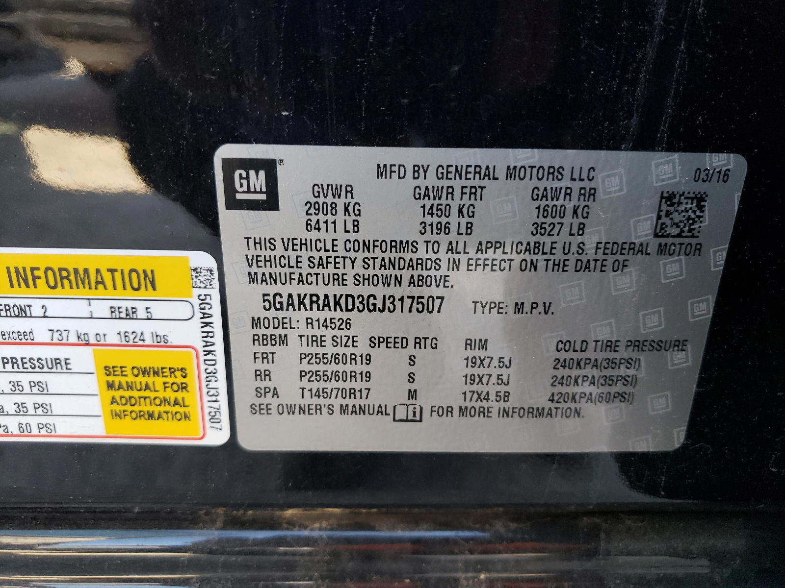 Photo 10 from auction – 2016 BUICK ENCLAVE with VIN 5GAKRAKD3GJ317507