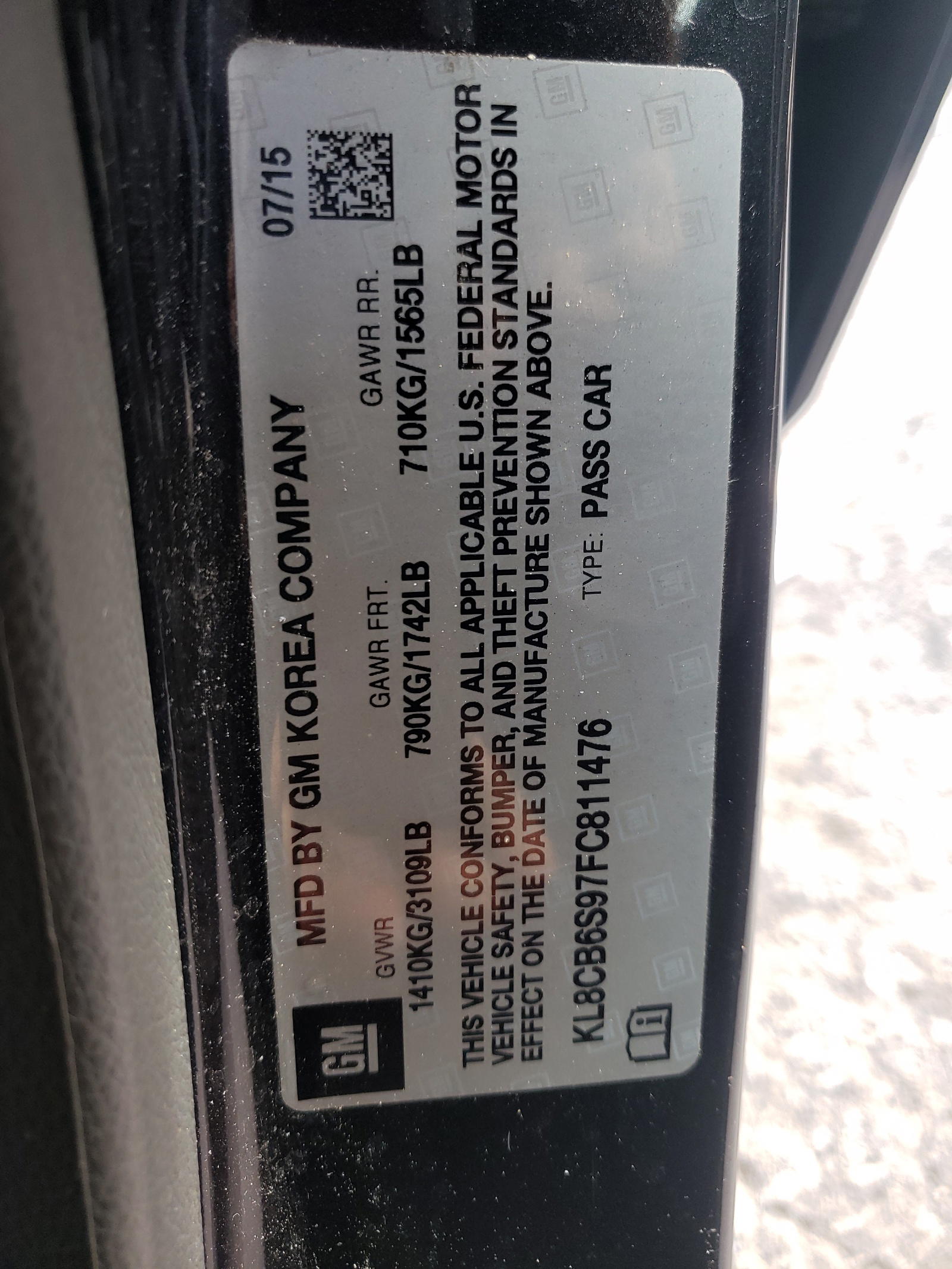 Photo 10 from auction – 2015 CHEVROLET SPARK with VIN KL8CB6S97FC811476
