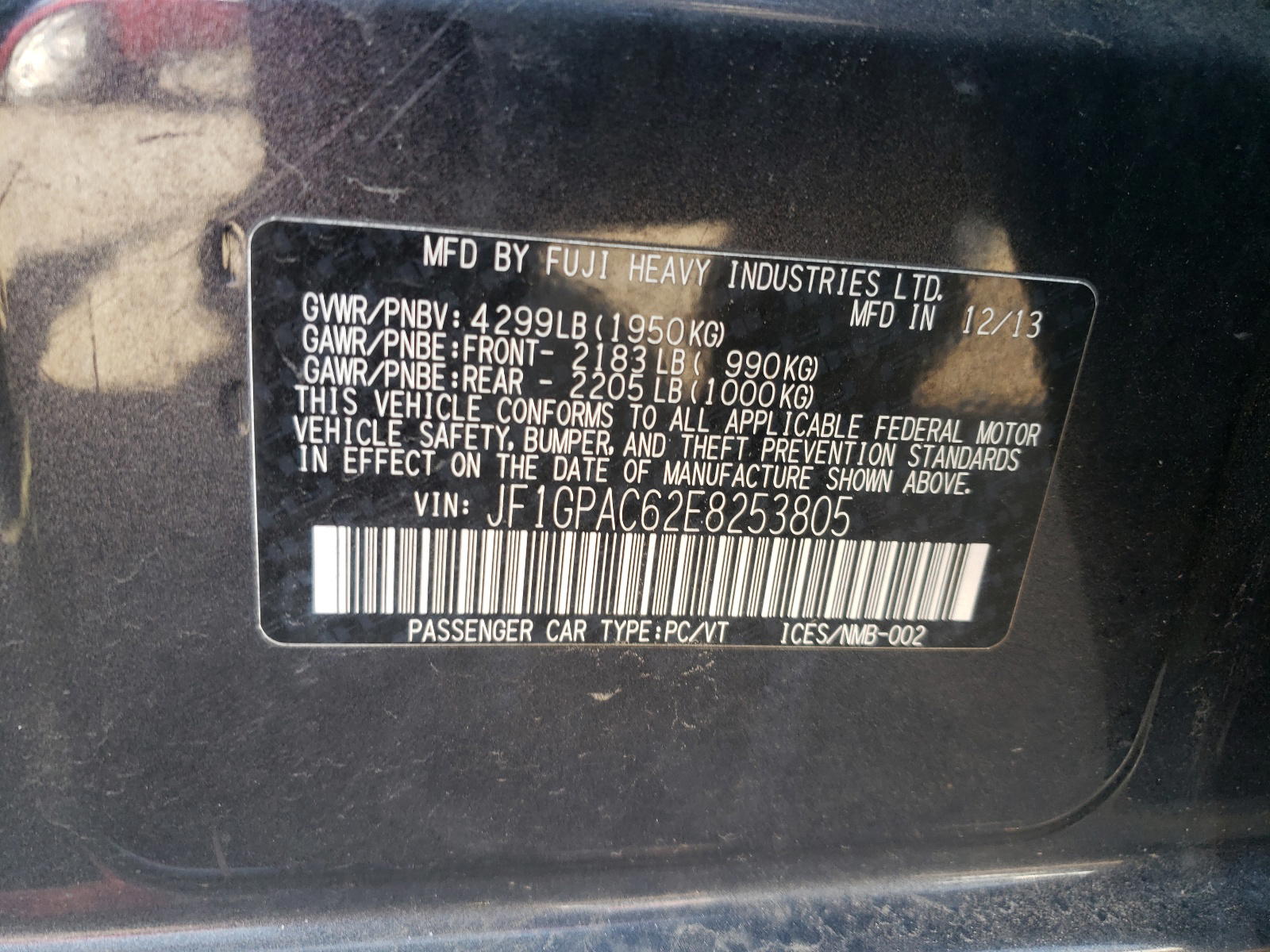 Photo 10 from auction – 2014 SUBARU IMPREZA PR with VIN JF1GPAC62E8253805