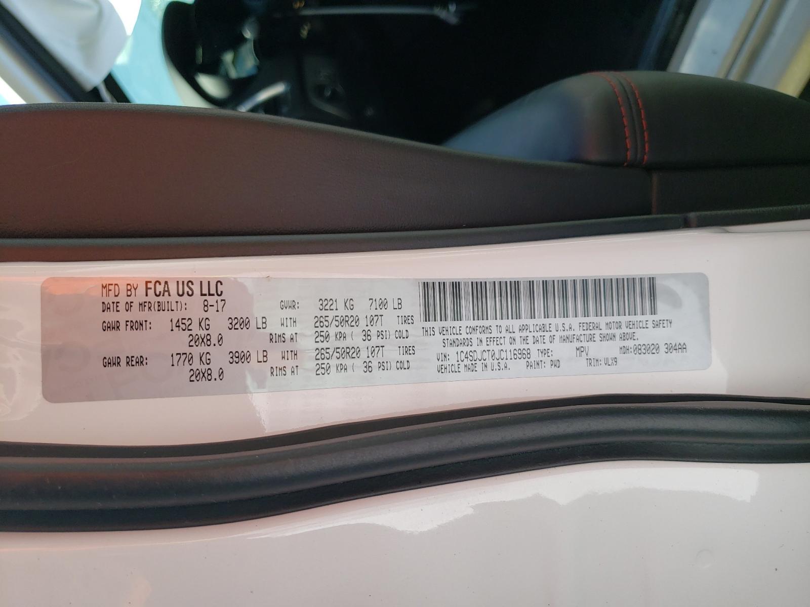 Photo 10 from auction – 2018 DODGE DURANGO R/ with VIN 1C4SDJCT0JC116968