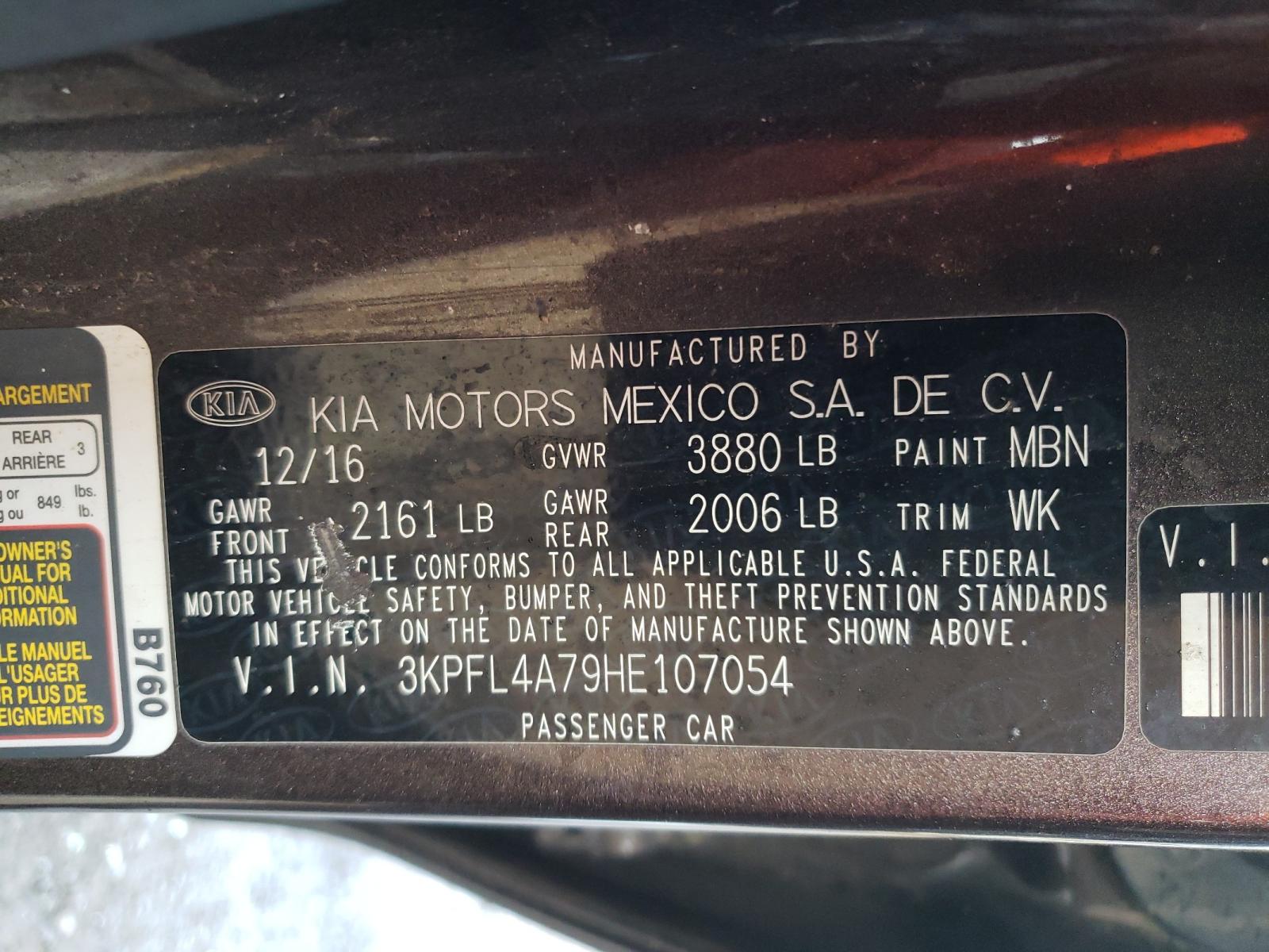 Photo 10 from auction – 2017 KIA FORTE LX with VIN 3KPFL4A79HE107054