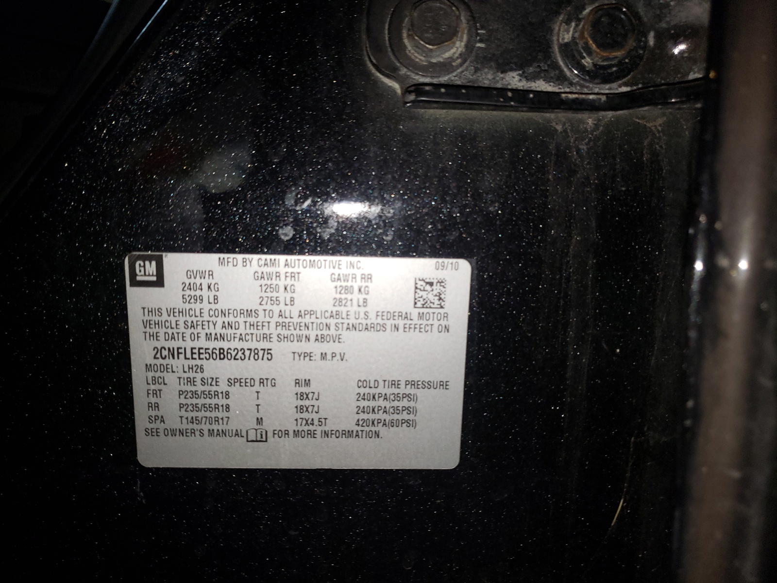 Photo 10 from auction – 2011 CHEVROLET EQUINOX LT with VIN 2CNFLEE56B6237875