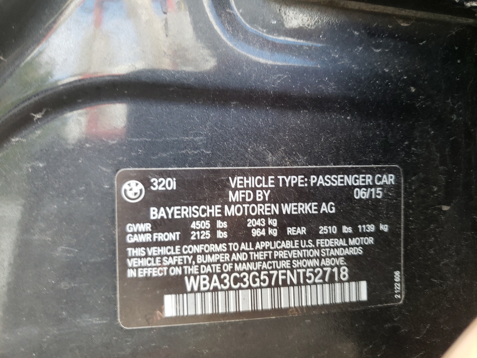 Photo 10 from auction – 2015 BMW 320 I XDRI with VIN WBA3C3G57FNT52718